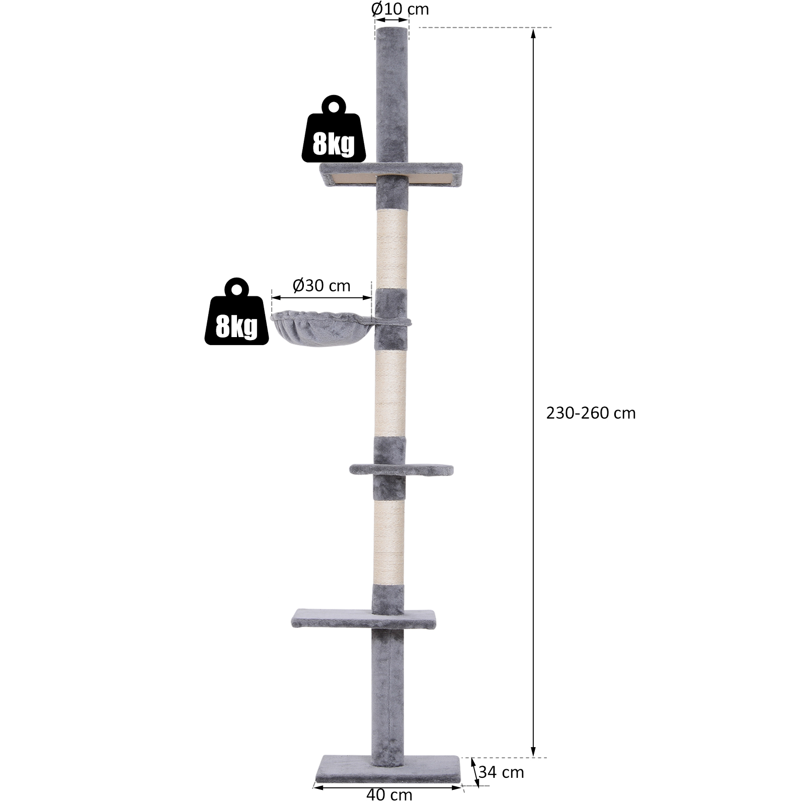houding mechanisme Lenen Koop Paws Kattenboom krabpaal tot plafond hoogte verstelbaar 40 x 30 x  230-260cm Online bij ThuisXL.nl - ThuisXL.nl