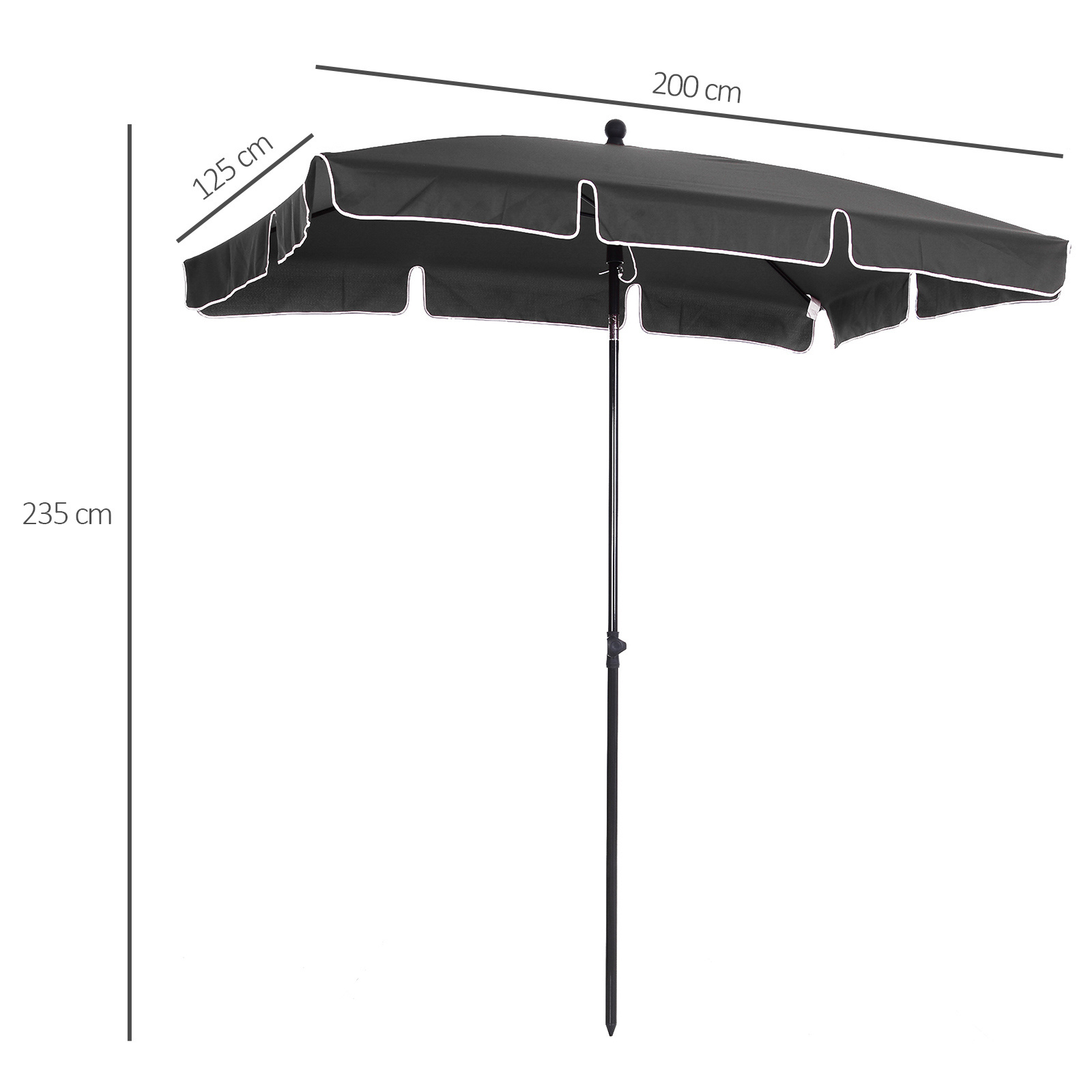 Sunny Tuinparasol rechthoekig staal 180/m² polyester grijs 200 x 125 x 235 cm