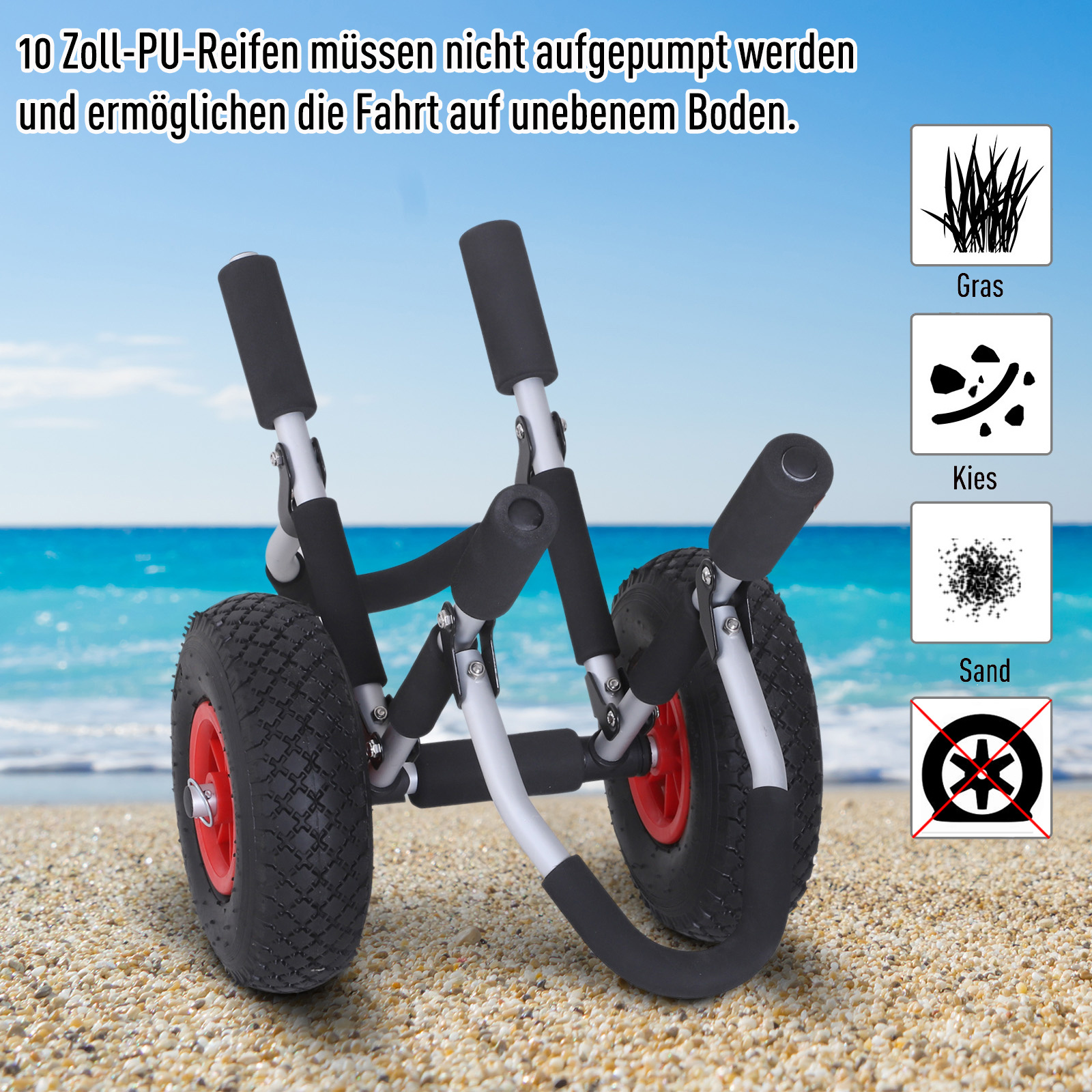 HOMdotCOM Transportwagen voor surfboard of kajak met luchtbanden tot 45kg