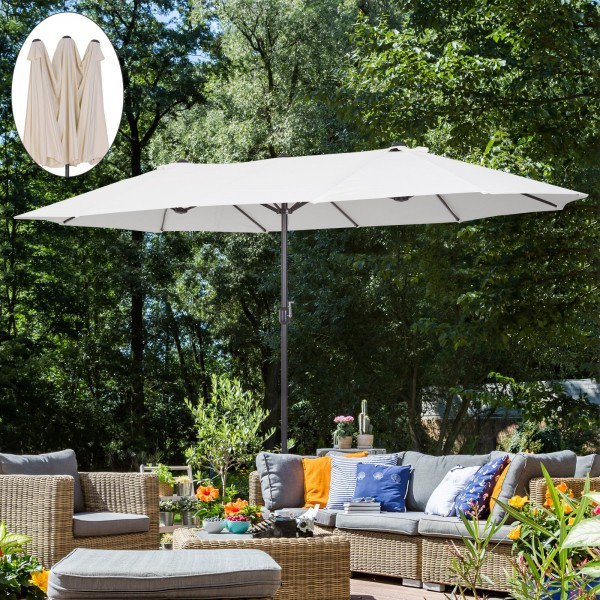 Sunny Dubbele parasol 48 mm met slingerhandvat crème wit 460 x 270 x 240 cm