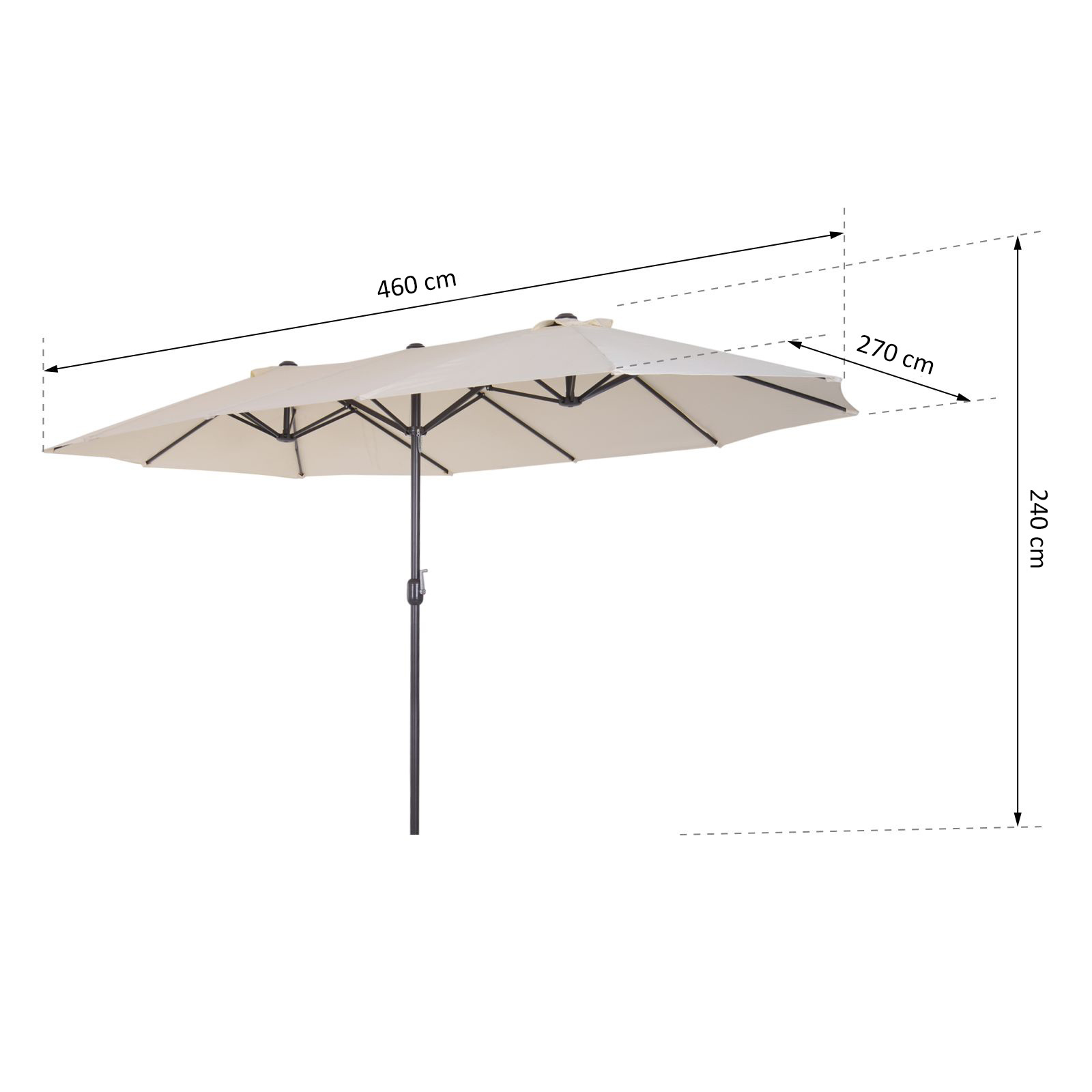 Sunny Dubbele parasol 48 mm met slingerhandvat crème wit 460 x 270 x 240 cm