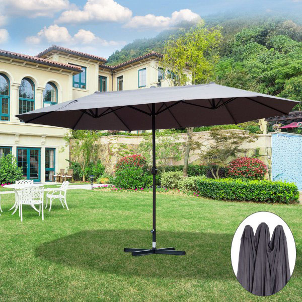 Sunny dubbele Parasol - met slingerhandvat - 460 x 270 x 240 cm - Grijs