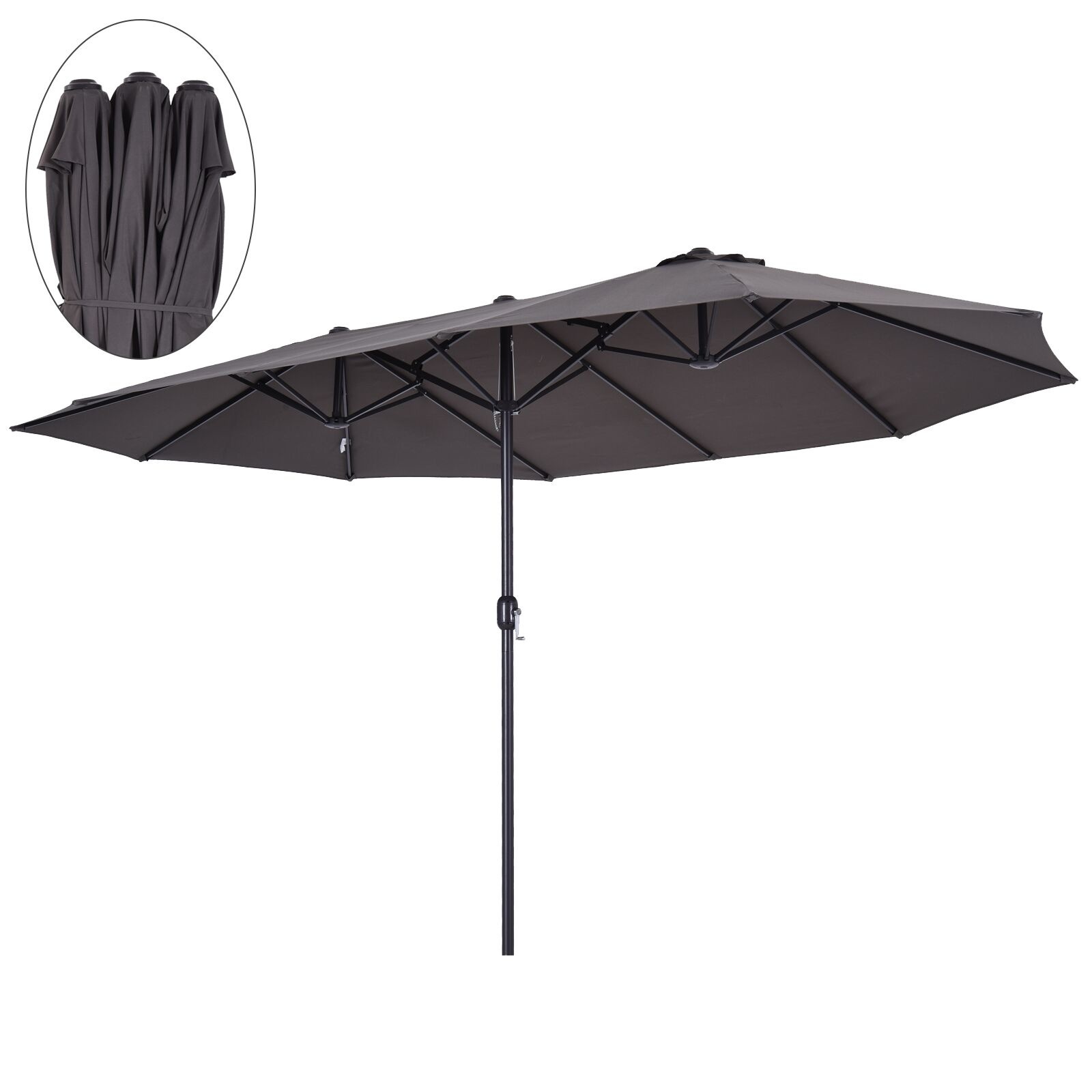 Sunny dubbele Parasol - met slingerhandvat - 460 x 270 x 240 cm - Grijs