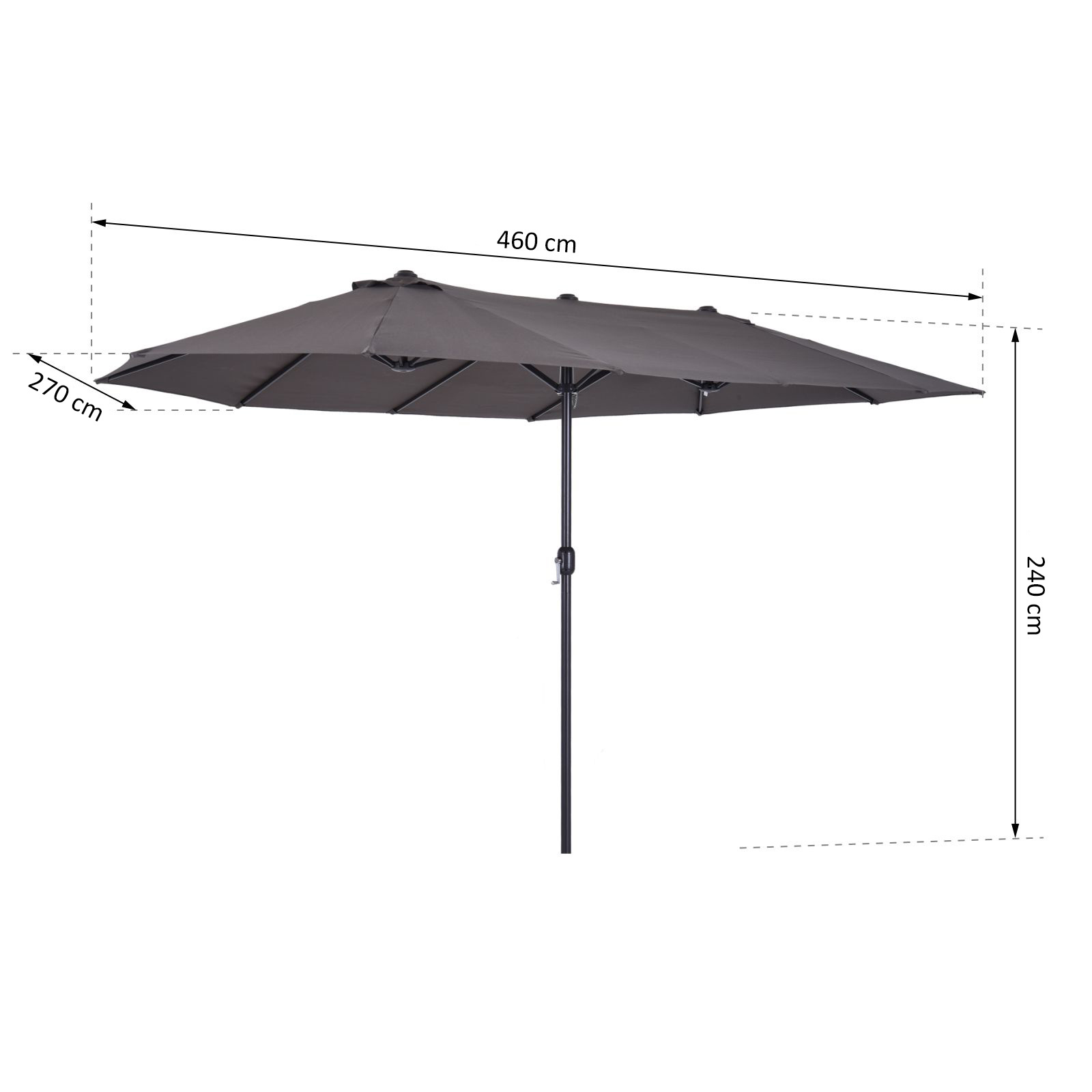 Sunny Dubbele parasol met slingerhandvat grijs 460 x 270 x 240 cm