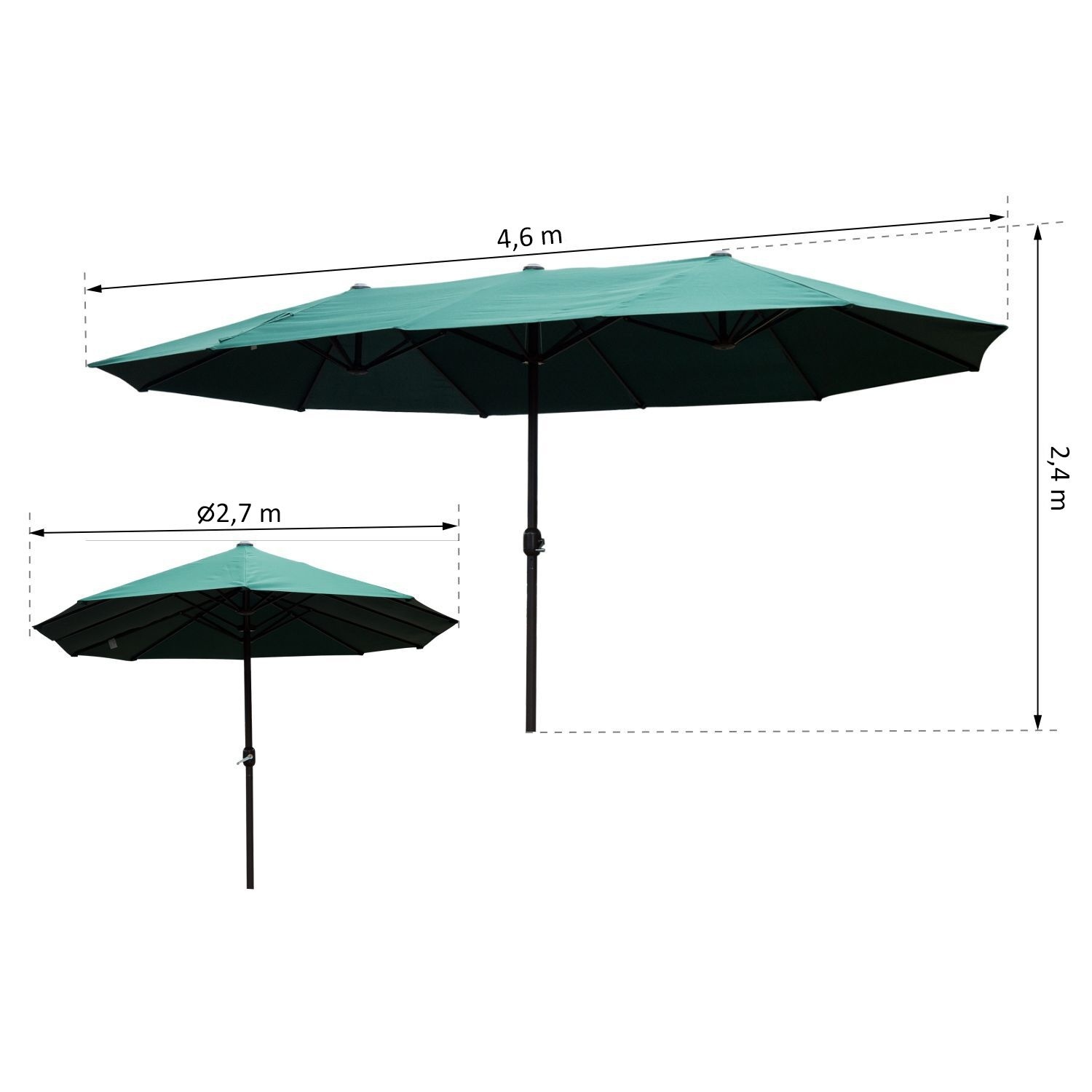 Sunny Dubbele Parasol met Slingerhandvat - Groen, 460 x 270 x 240 cm