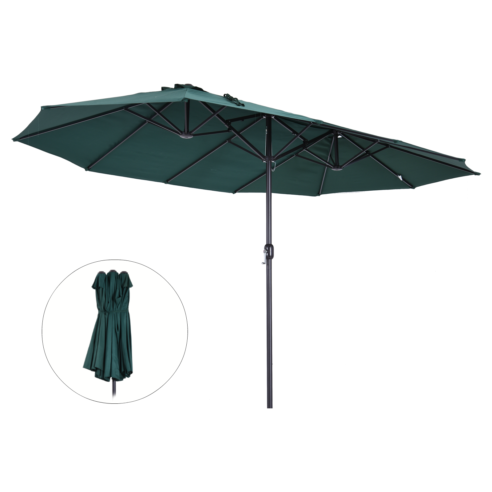 Sunny Dubbele Parasol met Slingerhandvat - Groen, 460 x 270 x 240 cm