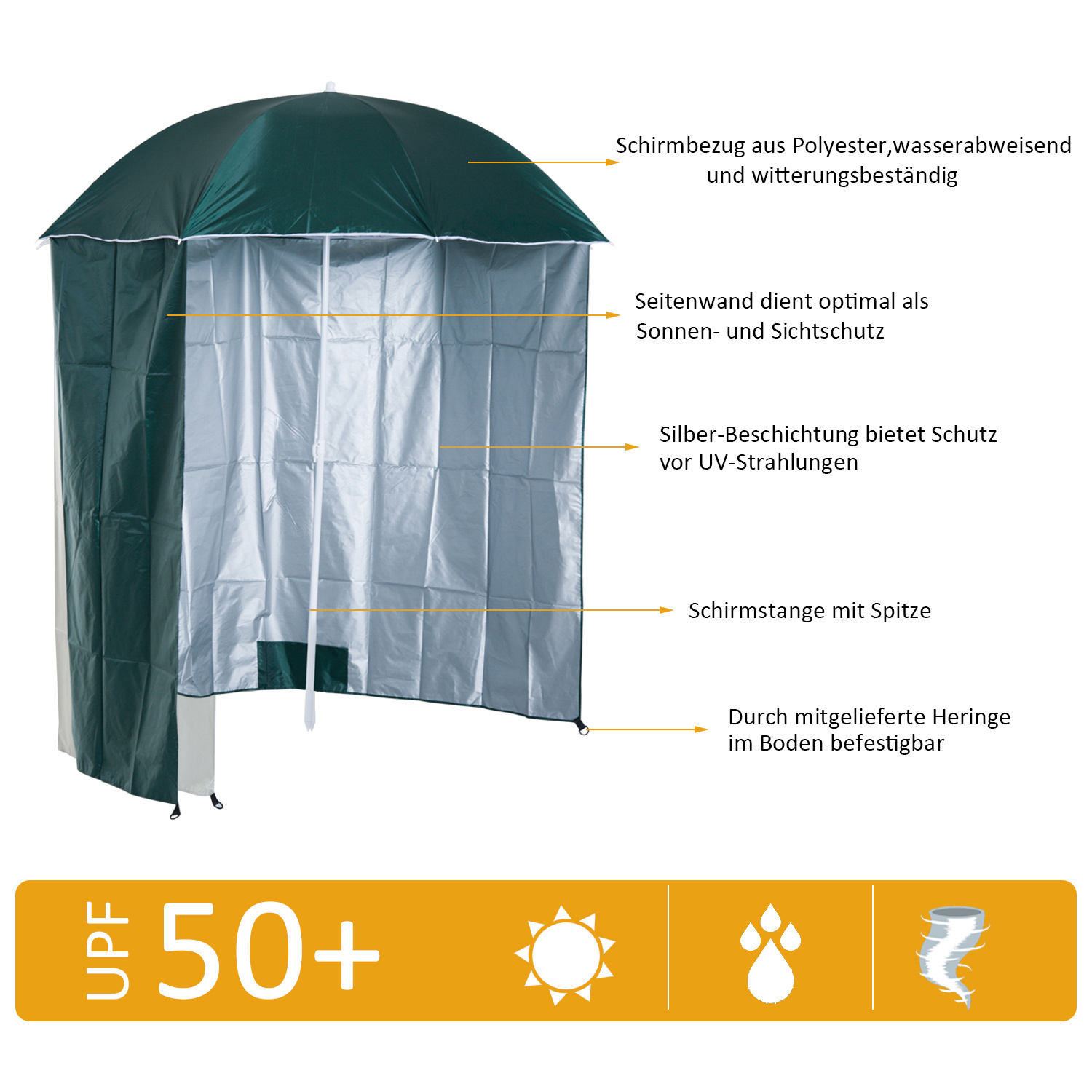 Outsunny Parasol met zijwanden groen 2,2 x 2,2m