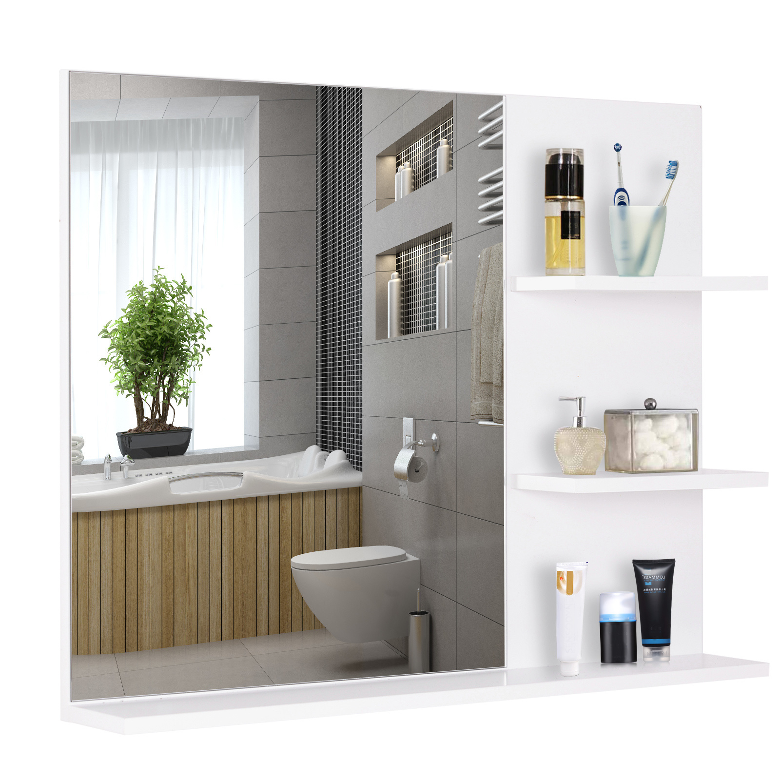 kleankin Badspiegel met 3 planken, wit