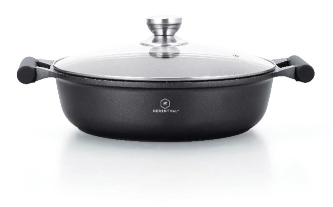Herenthal Braadpan/Soeppan - Marmeren Coating - Met Glazen Deksel- 34cm