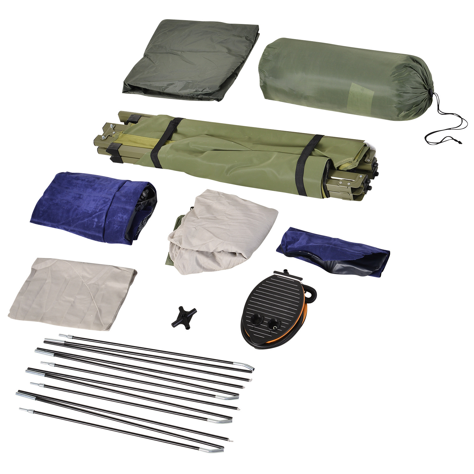 Outsunny Campingbedset met opvouwbare tent, slaapzak, luchtbed en voetpomp voor 1 persoon