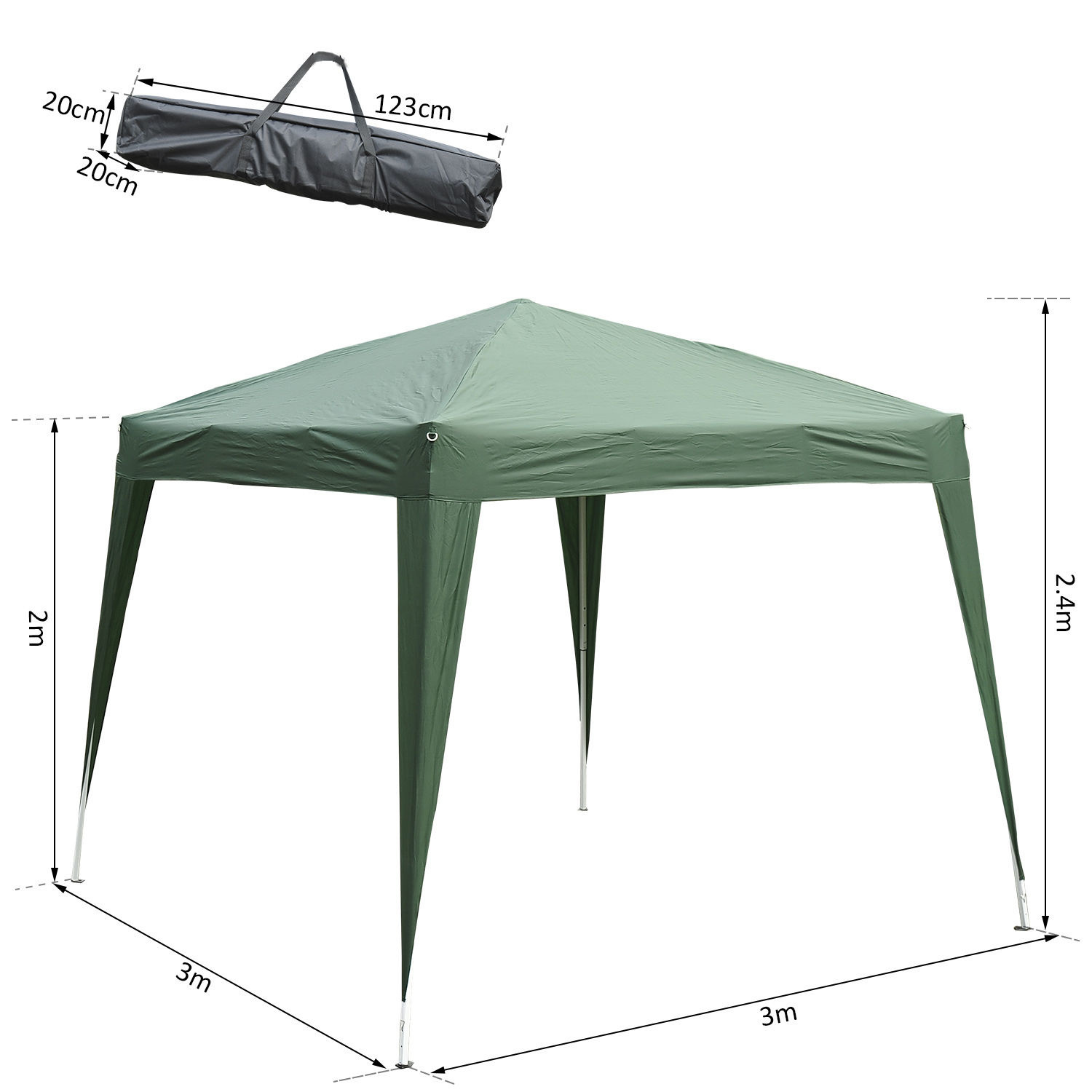 Outsunny Opvouwbare partytent paviljoen groen 3 x 3m