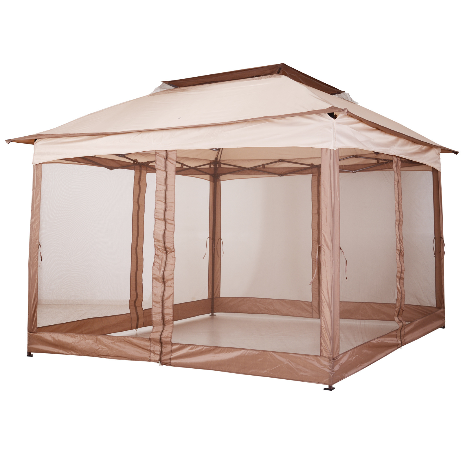 Outsunny Opvouwbare partytent paviljoen met horrengaas khaki 3,25 x 3,25 x 2,95cm