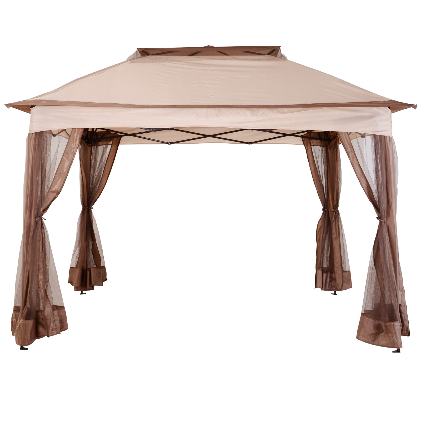 Outsunny Opvouwbare partytent paviljoen met horrengaas khaki 3,25 x 3,25 x 2,95cm