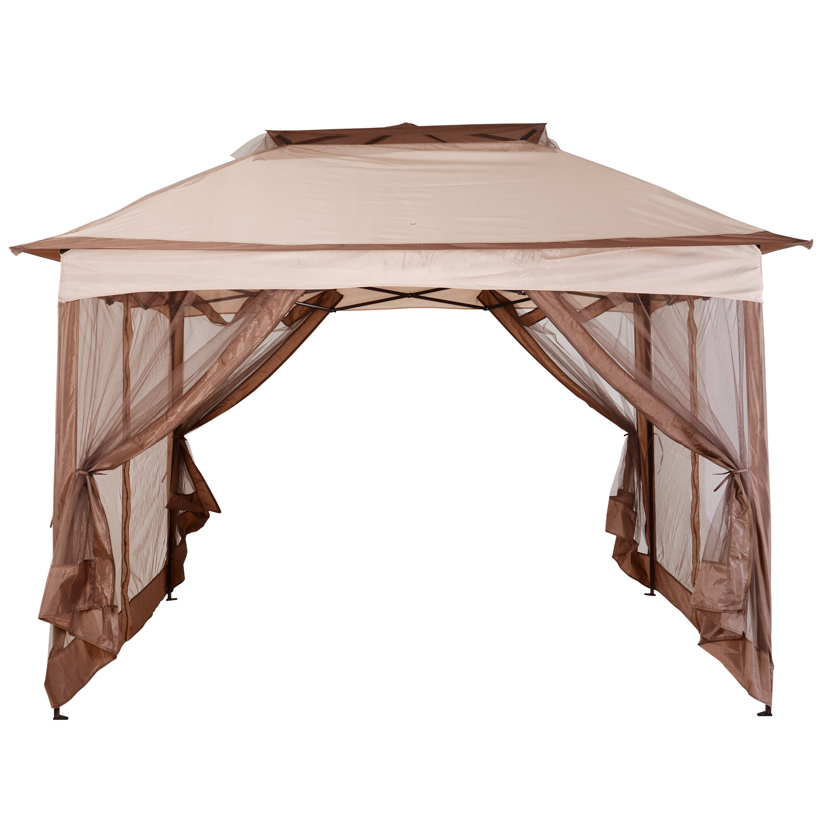 Outsunny Opvouwbare partytent paviljoen met horrengaas khaki 3,25 x 3,25 x 2,95cm