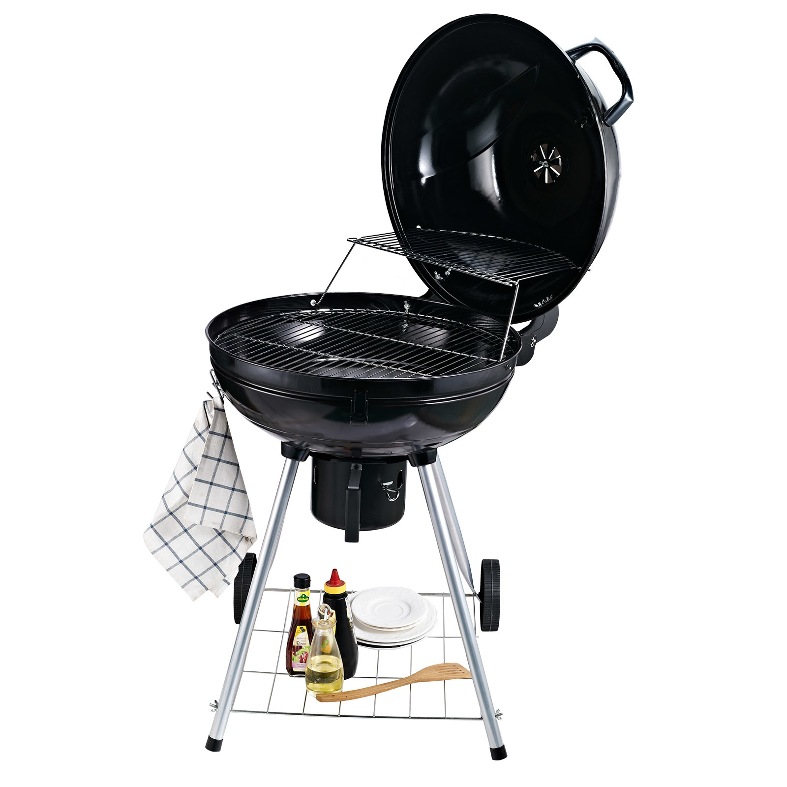 Outsunny BBQ rond met as-vanger metaal zwart Ø 57 x 94 cm
