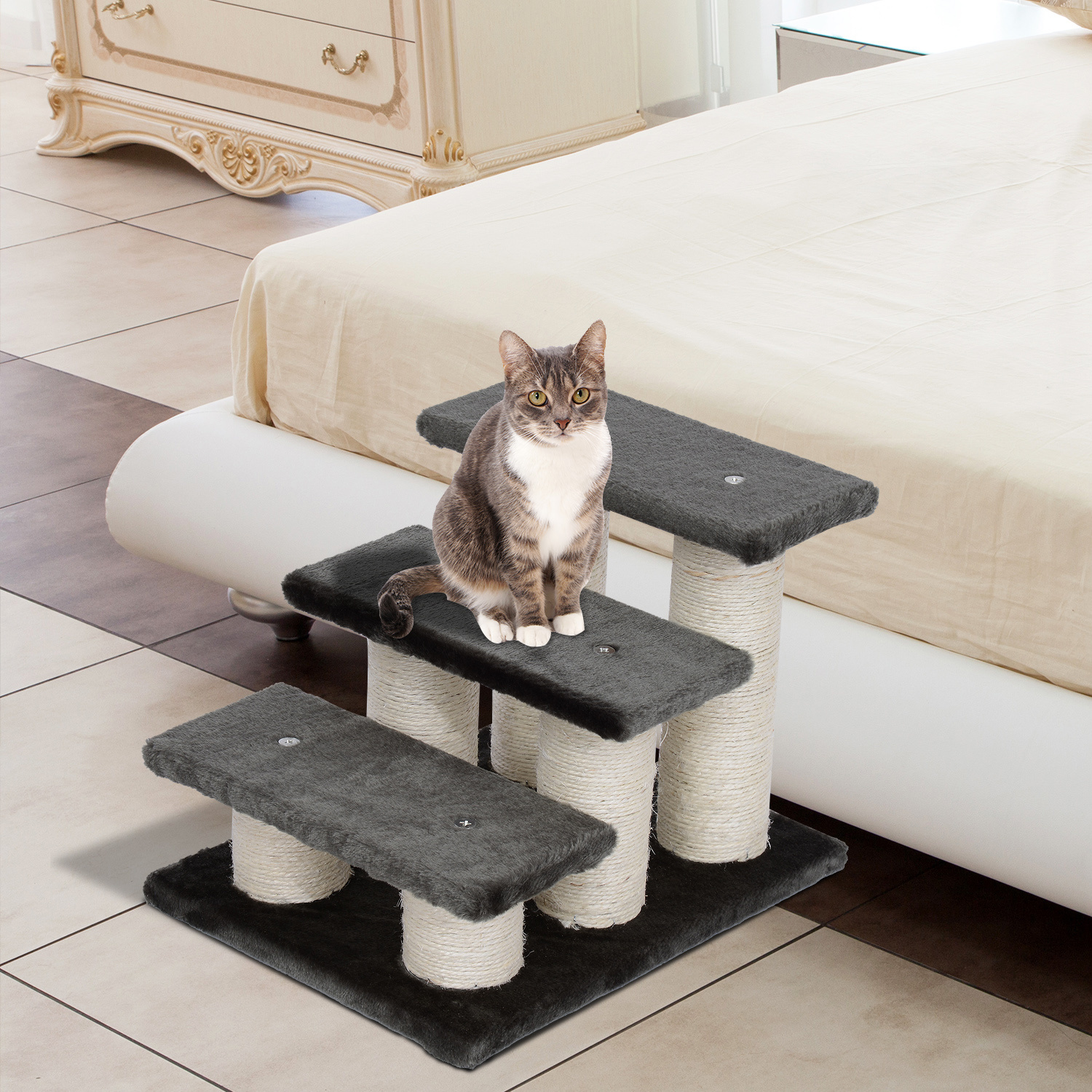 Paws Huisdier trapje met 3 treden grijs 45 x 35 x 34cm