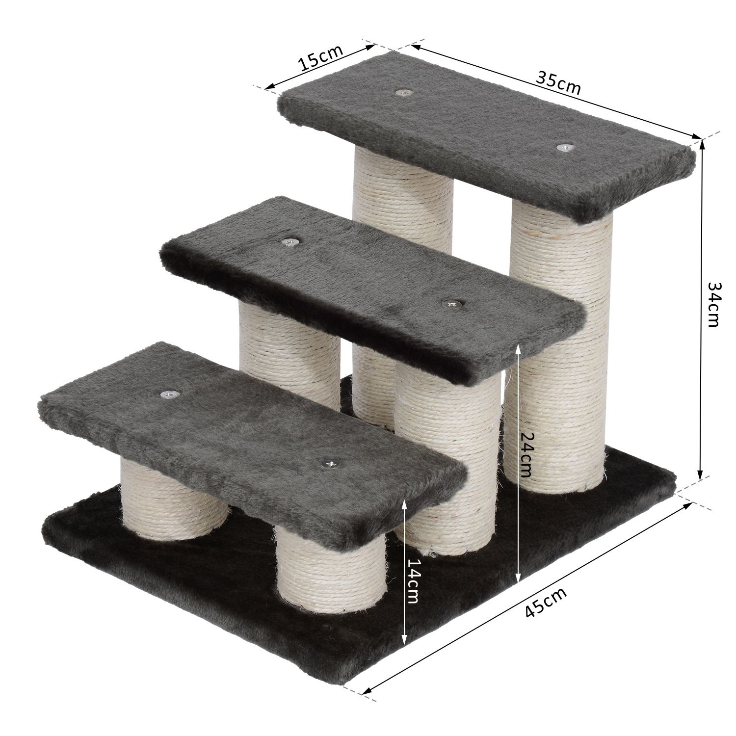 Paws Huisdier trapje met 3 treden grijs 45 x 35 x 34cm