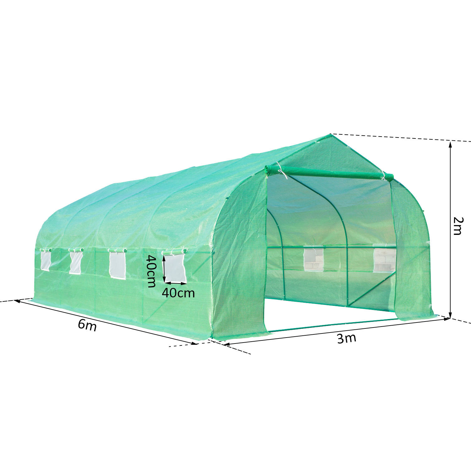Outsunny Tuinkas folie groen met zadeldak 6 x 3 x 2m