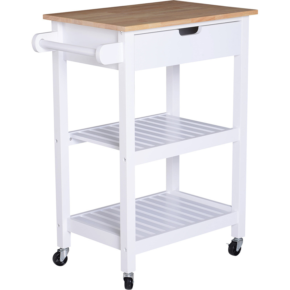 HOMdotCOM Serveerwagen hout met lade 64 x 39 x 84,5 cm wit