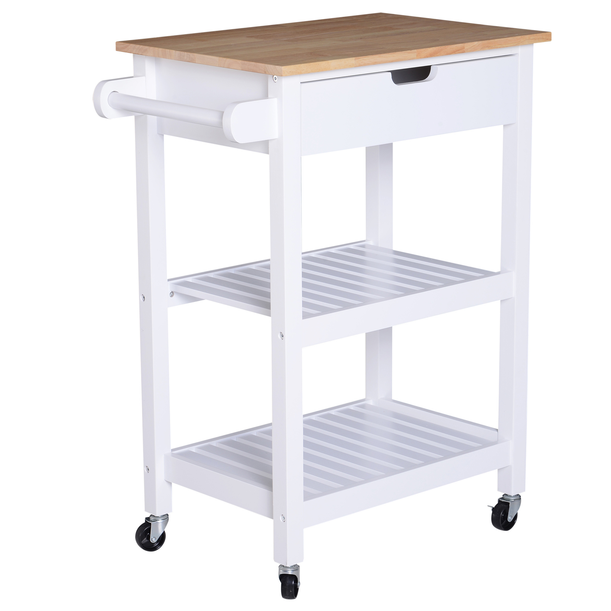 HOMdotCOM Serveerwagen hout met lade 64 x 39 x 84,5 cm wit