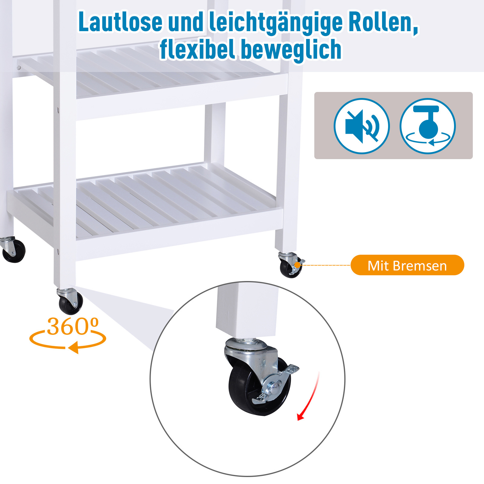 HOMdotCOM Serveerwagen hout met lade 64 x 39 x 84,5 cm wit