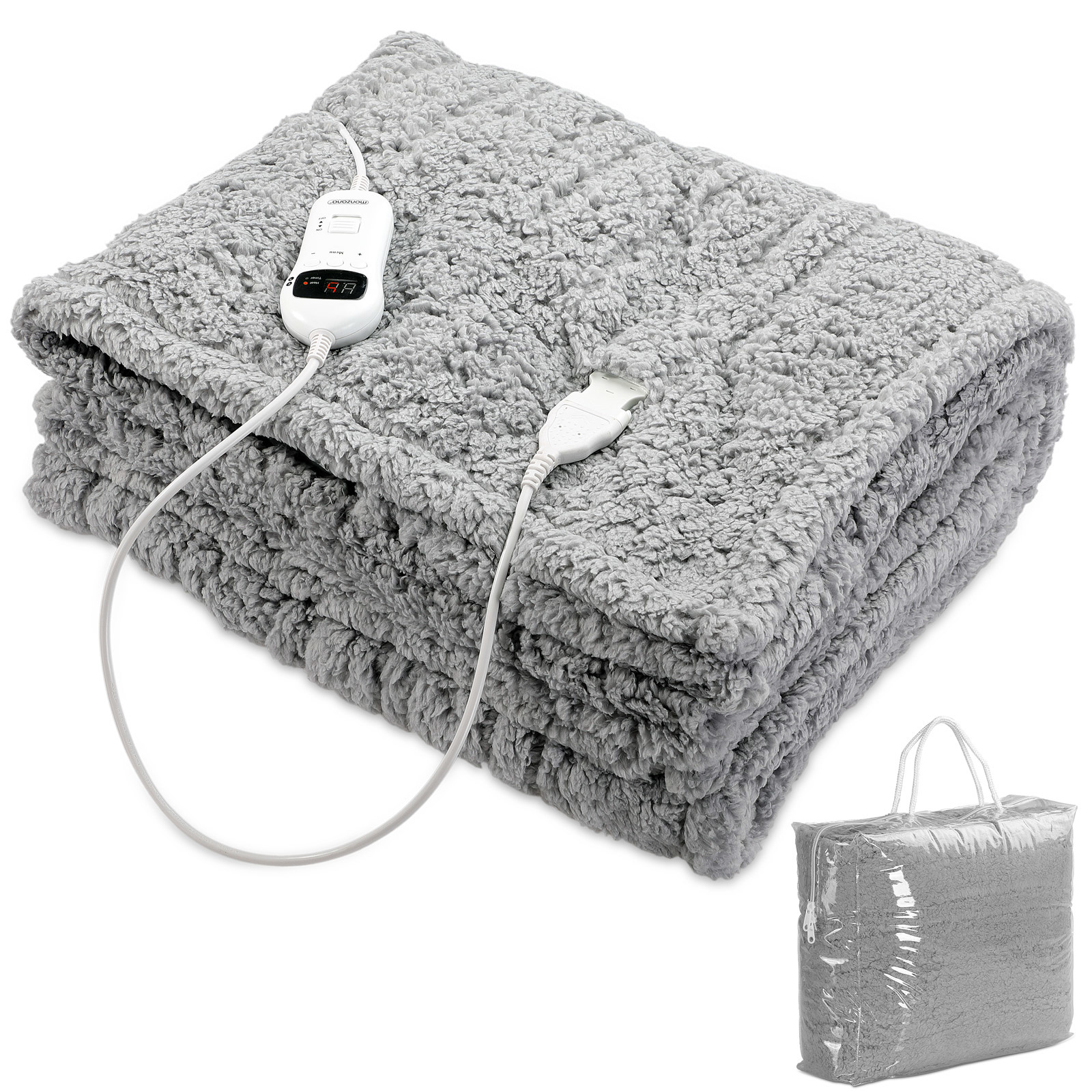 Monzana Elektrische deken Fleece Grijs 170x140cm