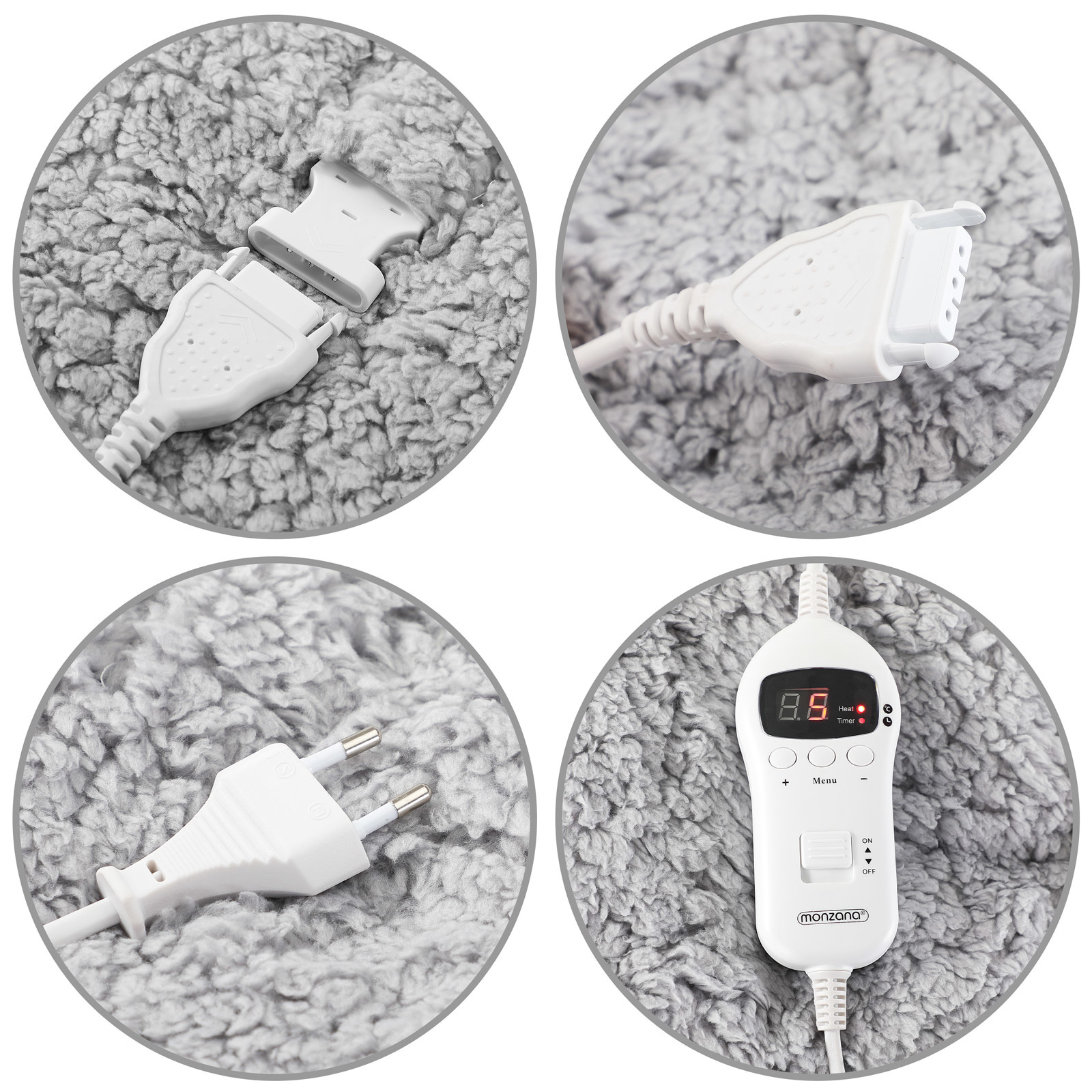 Monzana Elektrische deken Fleece Grijs 170x140cm