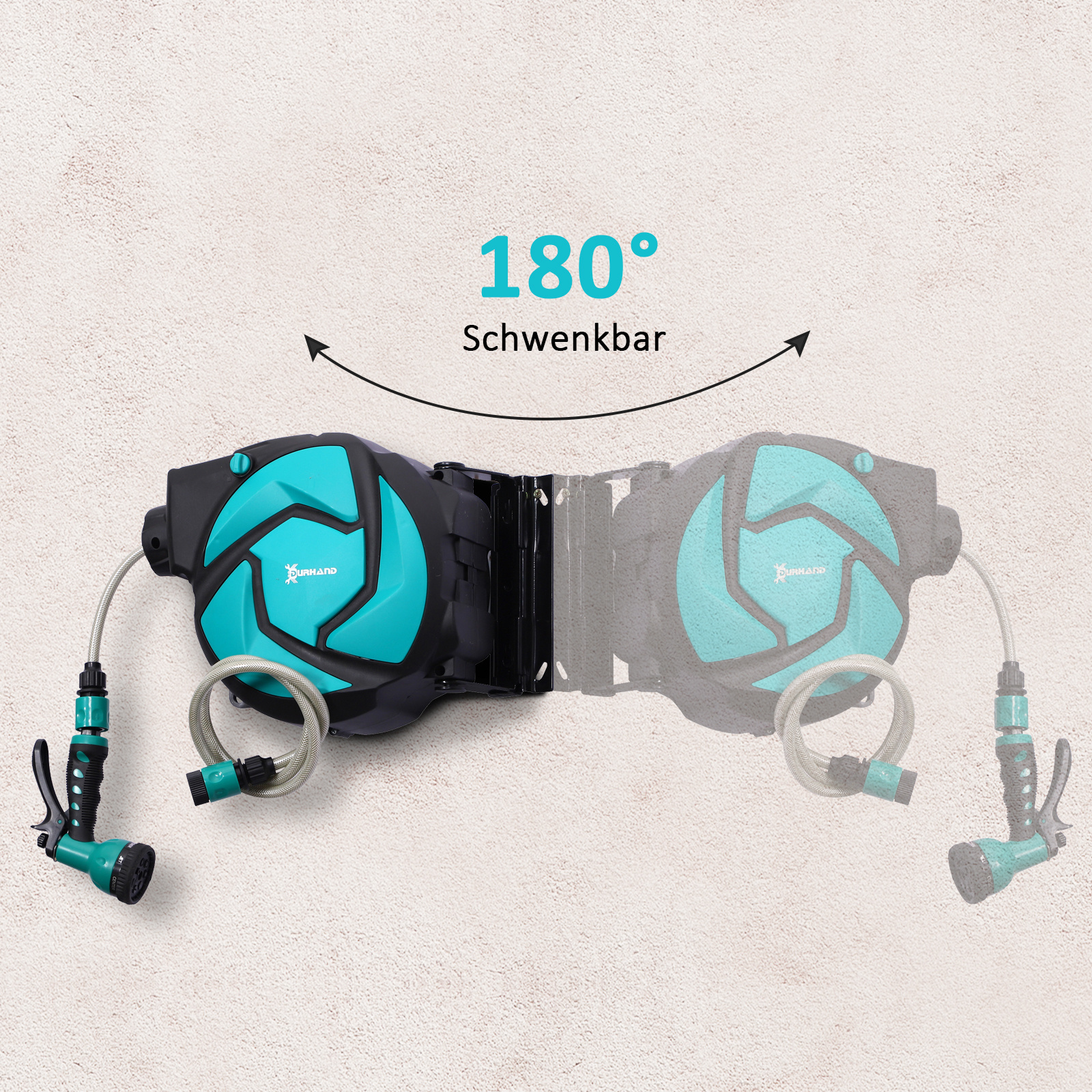 Durhand Wandslanghaspel met slang 180° draaibaar met vorstbescherming (-5-45 °C) kunststof groen zwart 10 m