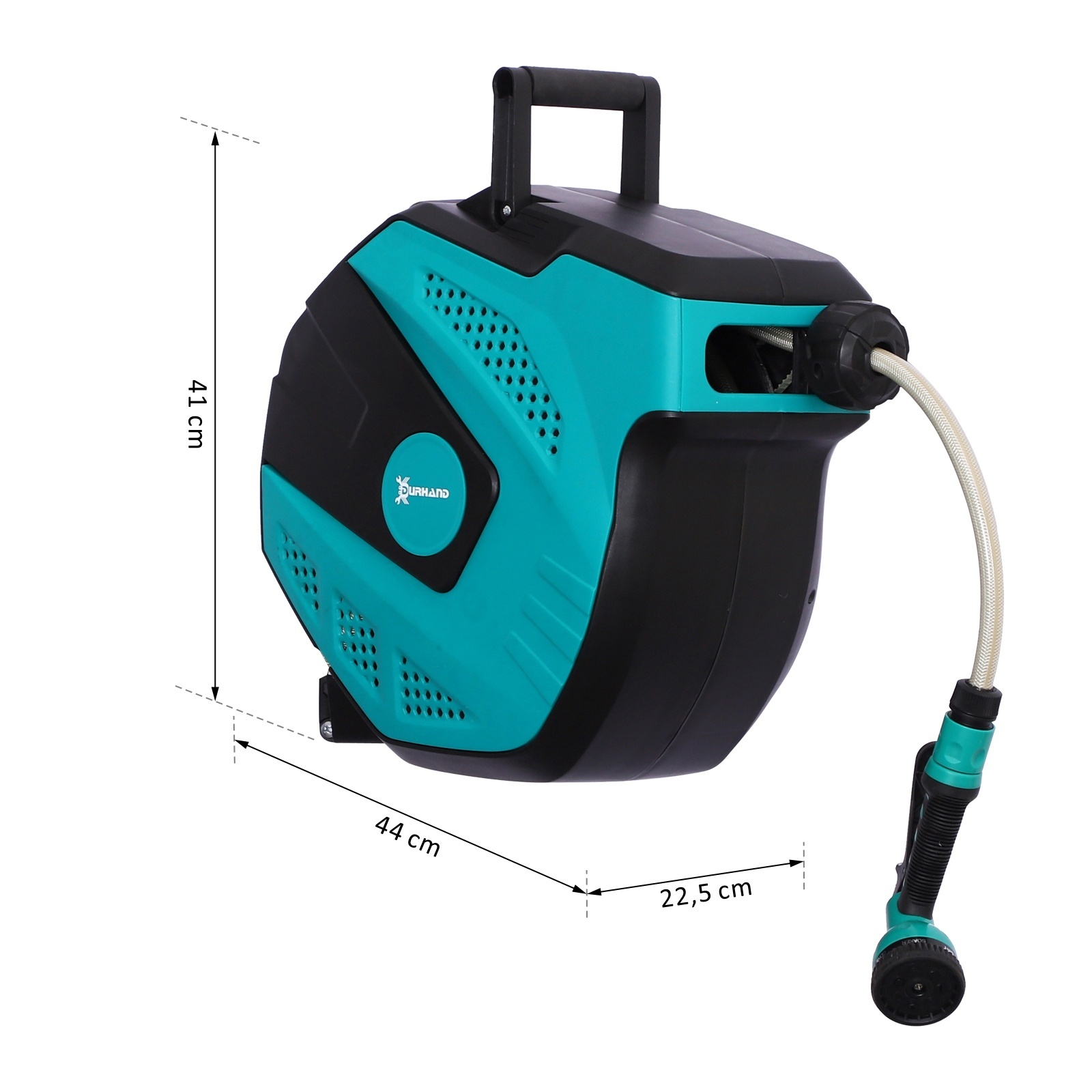 Durhand Wandslanghaspel met slang 180° draaibaar met vorstbescherming (-5-45 °C) kunststof groen zwart 15 m
