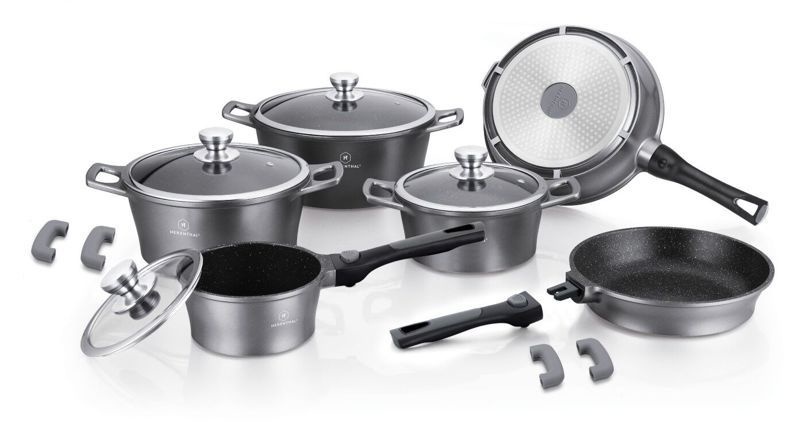 Herenthal 14-delige Pannenset - Marmeren Coating - Zilver