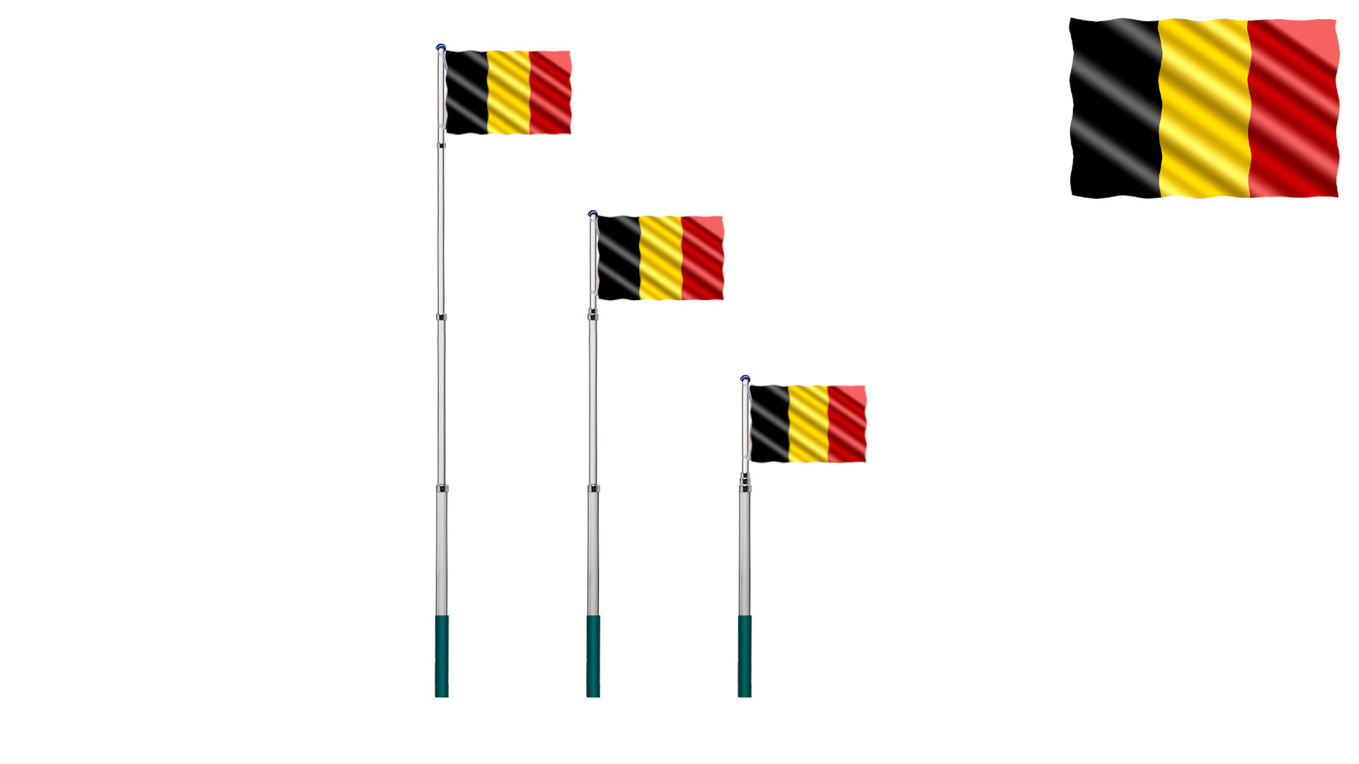 Deuba - Telescopische vlaggenmast België vlag - 90 x 150 x 630cm