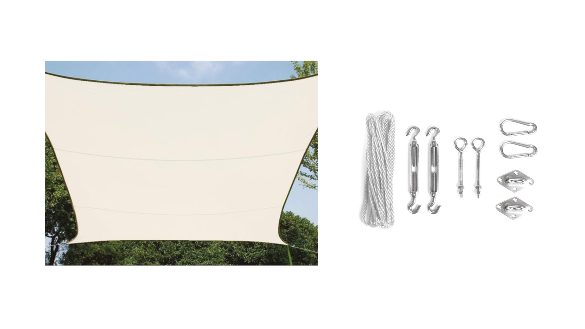 Perel Schaduwdoek / Zonnezeil Rechthoek inclusief bevestegingsset - 2x3m - Crème