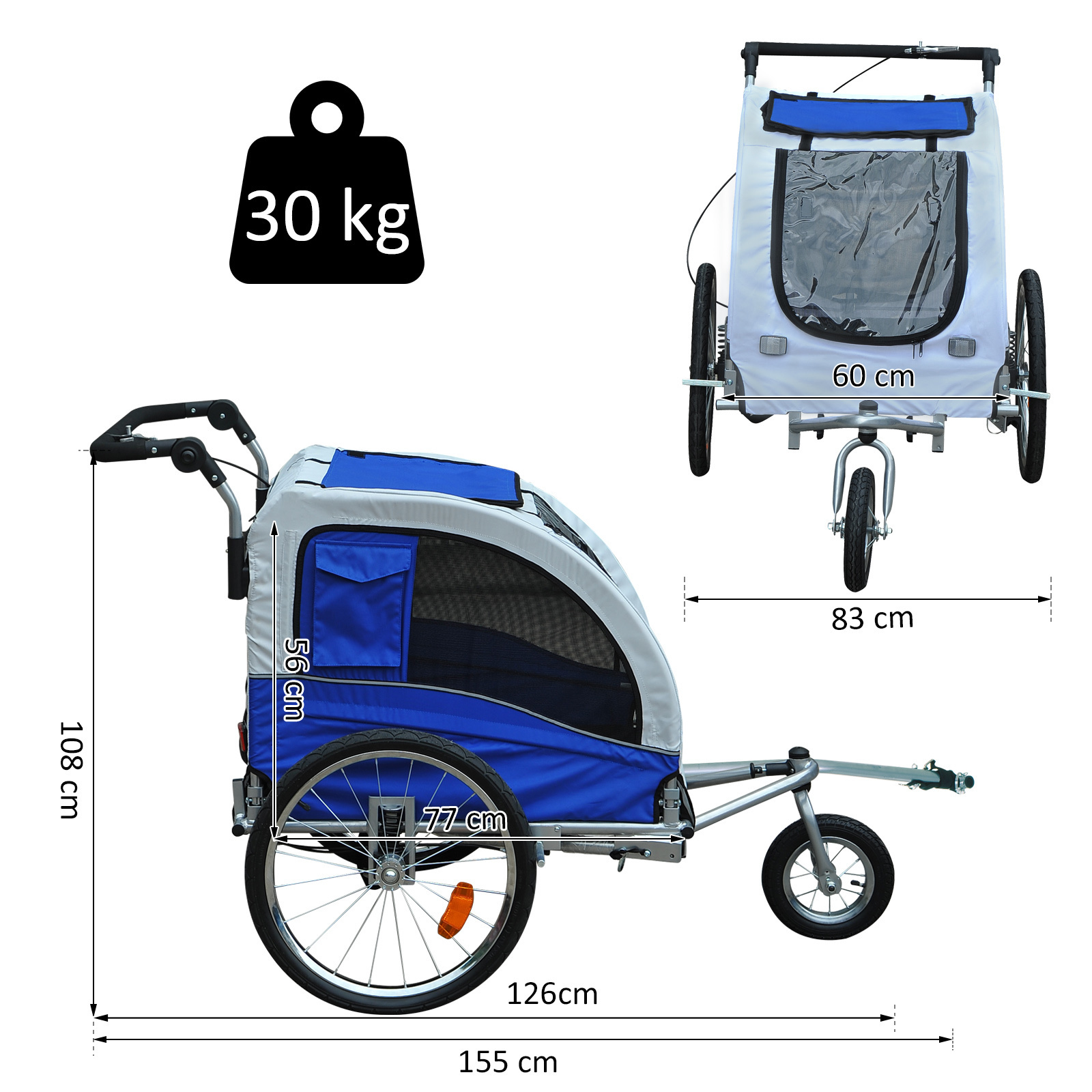 Paws 2 in 1 hondenaanhanger fietskar voor honden 4 kleuren