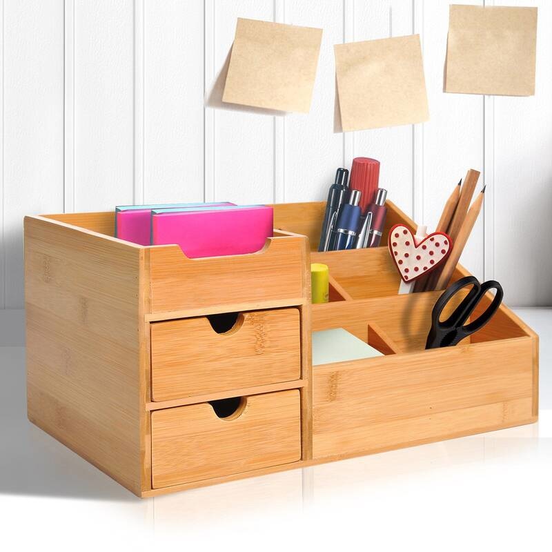 HOMdotCOM Bureau organizer 2 laden natuur bamboe