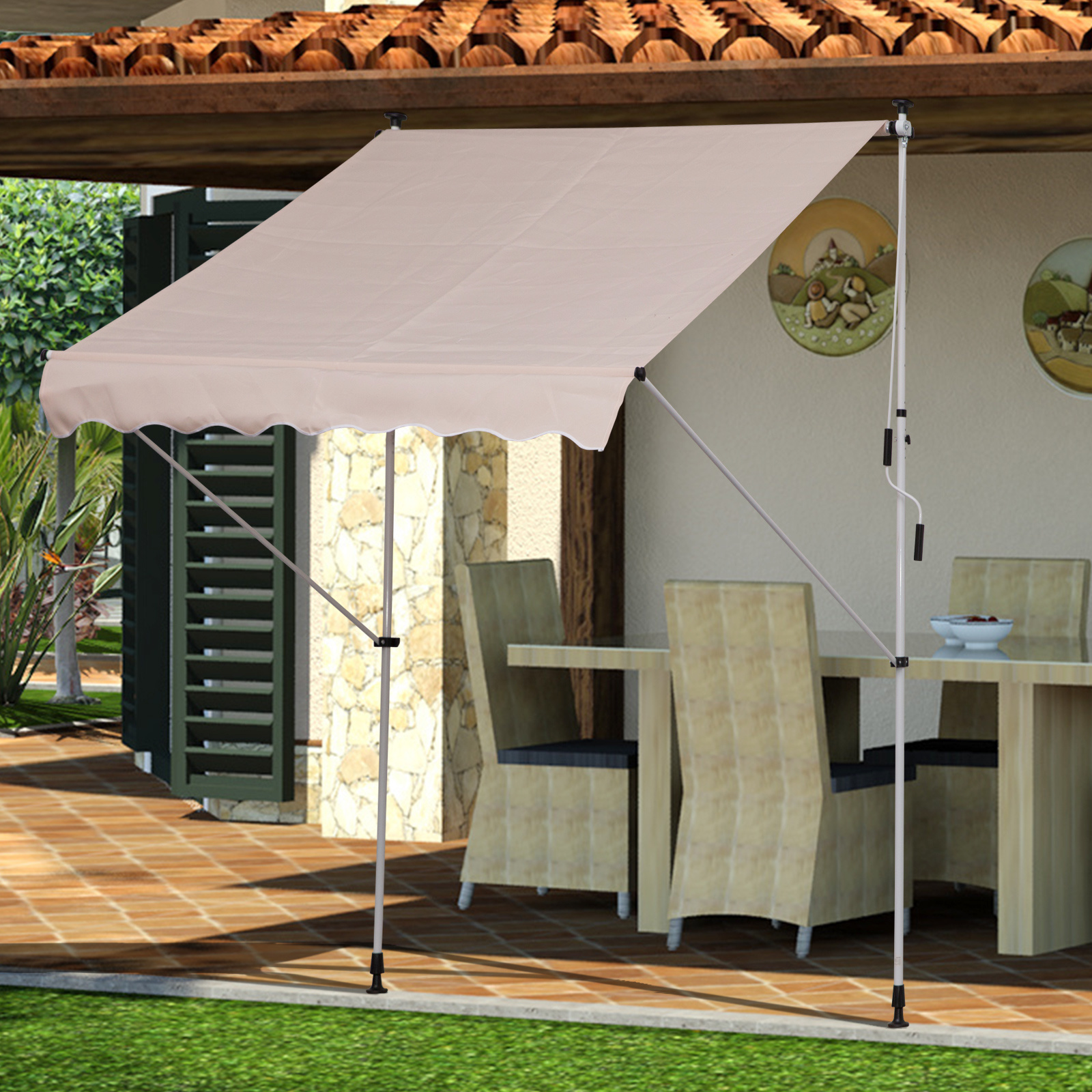 Sunny Luifel vouwarm knikarmluifel zonwering handslinger balkon aluminium 2 x 1,5 m beige