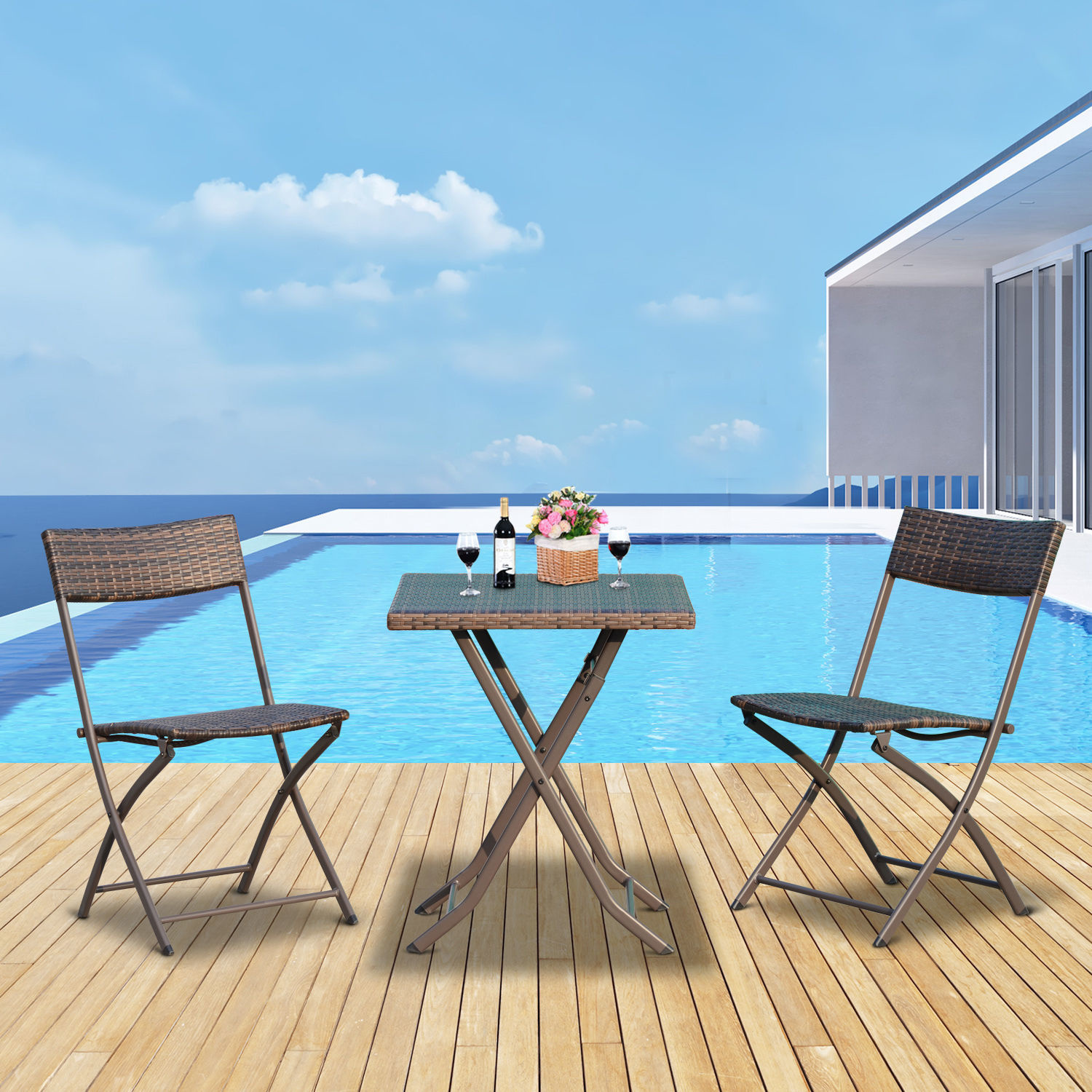 Sunny 3-delig poly-rotan Bistro zitgroep tafel-stoel set tuinset tuinmeubels