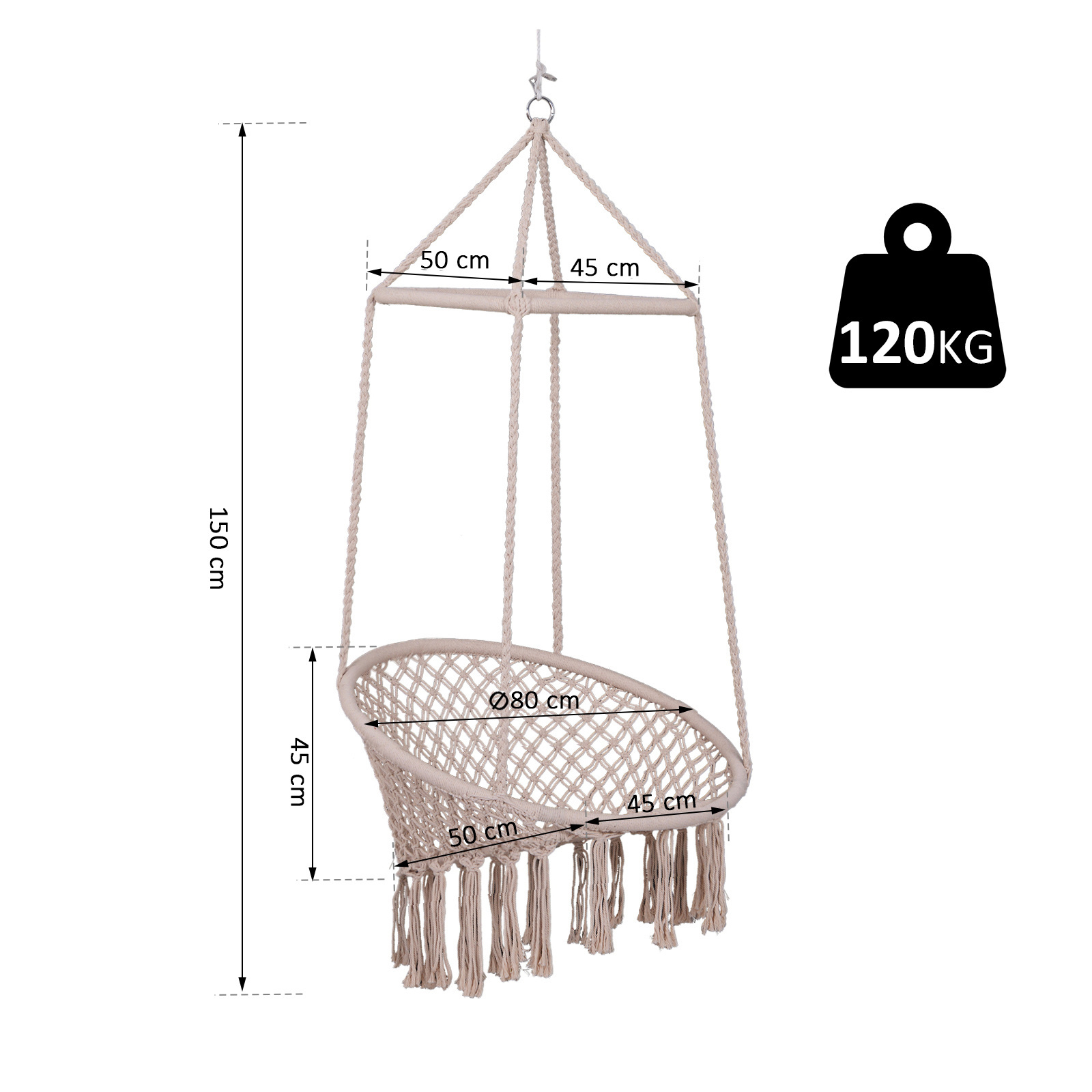 Sunny Hangstoel hangschommel vintage buiten hangstoel ¯80 x 150 h cm max. 120 kg