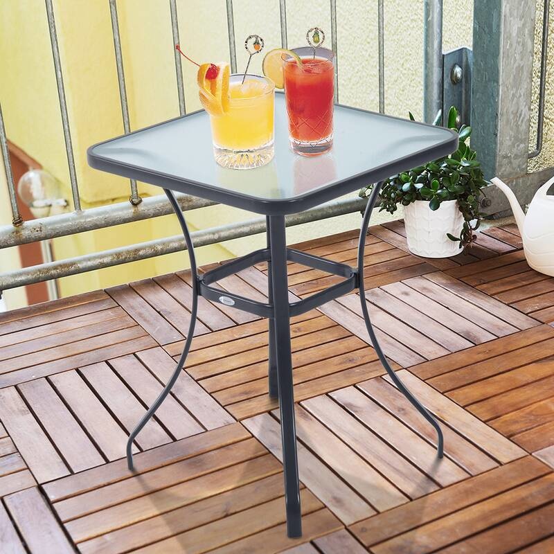 Sunny Tuintafel glazen tafel bistrotafel balkon gehard glas + metaal 68,5 x 68,5 cm zwart