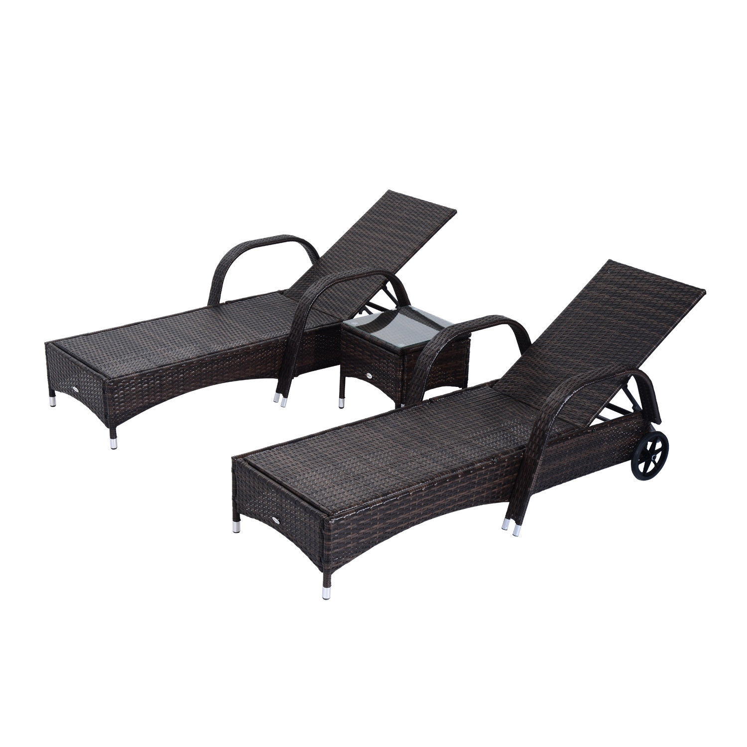 Sunny Poly-rotan ligstoelset met tafel ligbank voor buiten tuinmeubelen met kussens