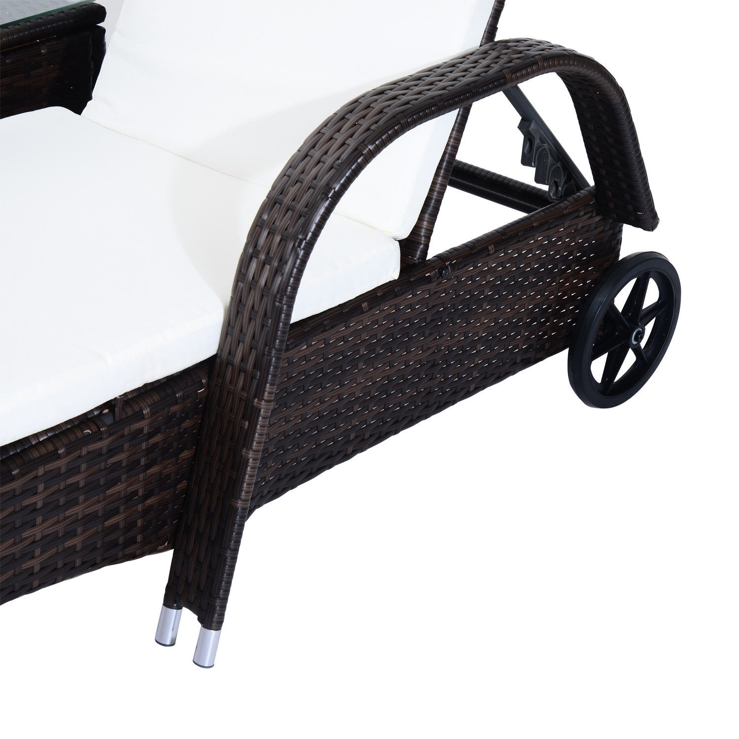 Sunny Poly-rotan ligstoelset met tafel ligbank voor buiten tuinmeubelen met kussens