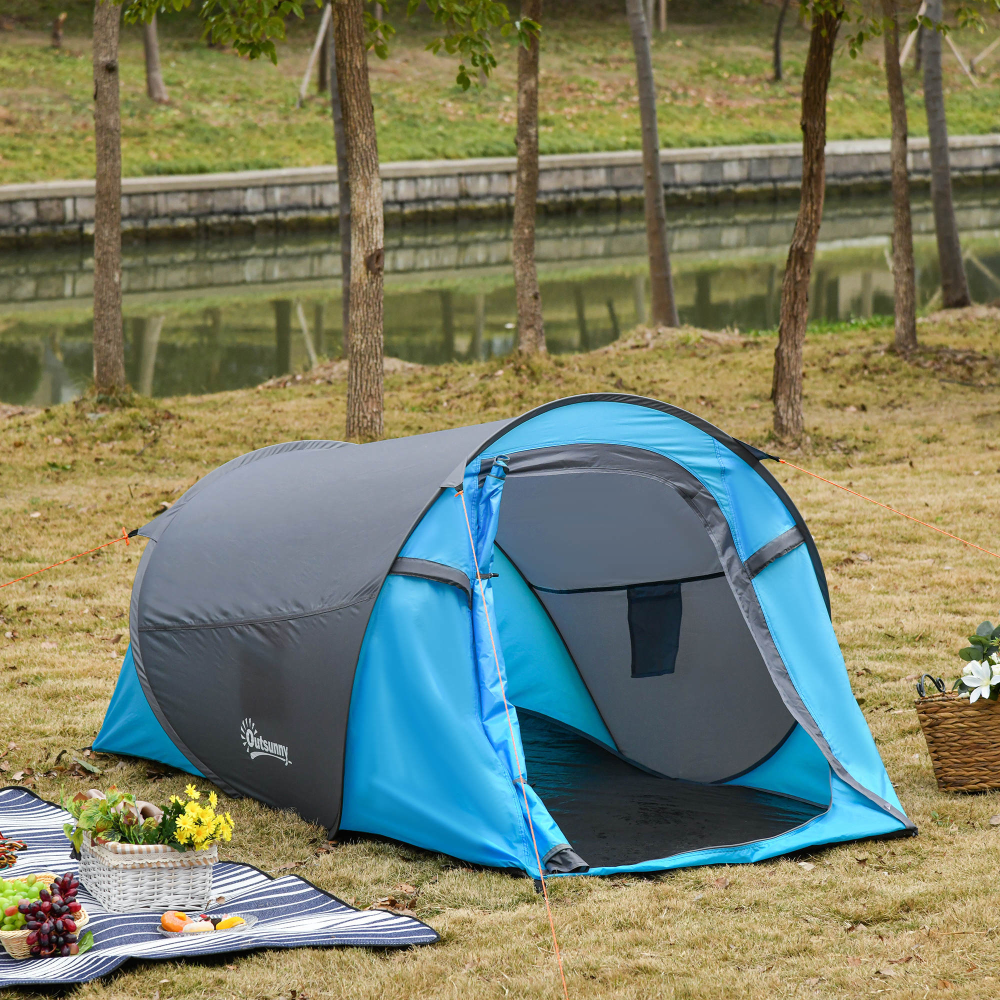 Sunny Pop-up tent voor 1-2 personen kampeertent 3 seizoenen glasvezel blauw + grijs