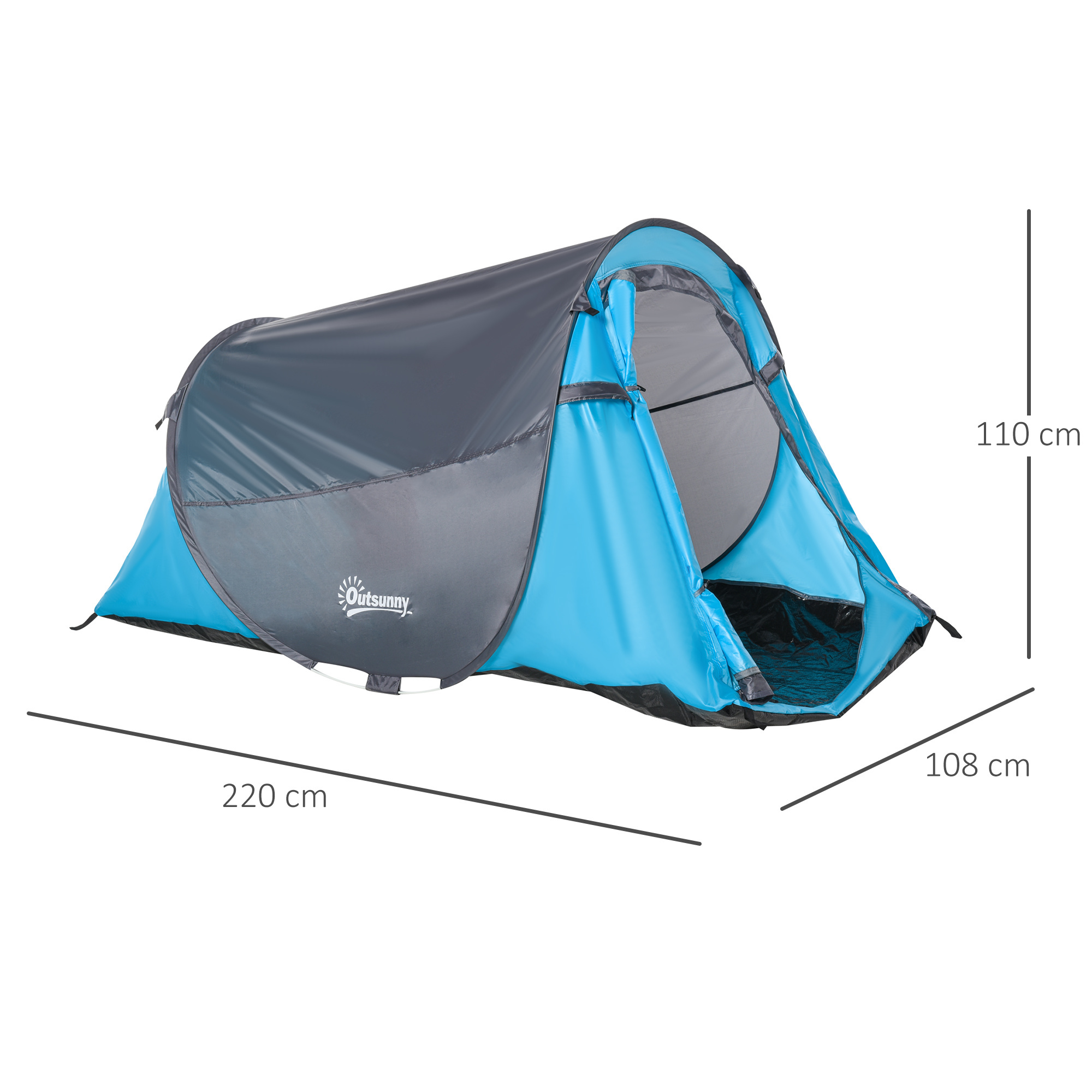 Sunny Pop-up tent voor 1-2 personen kampeertent 3 seizoenen glasvezel blauw + grijs