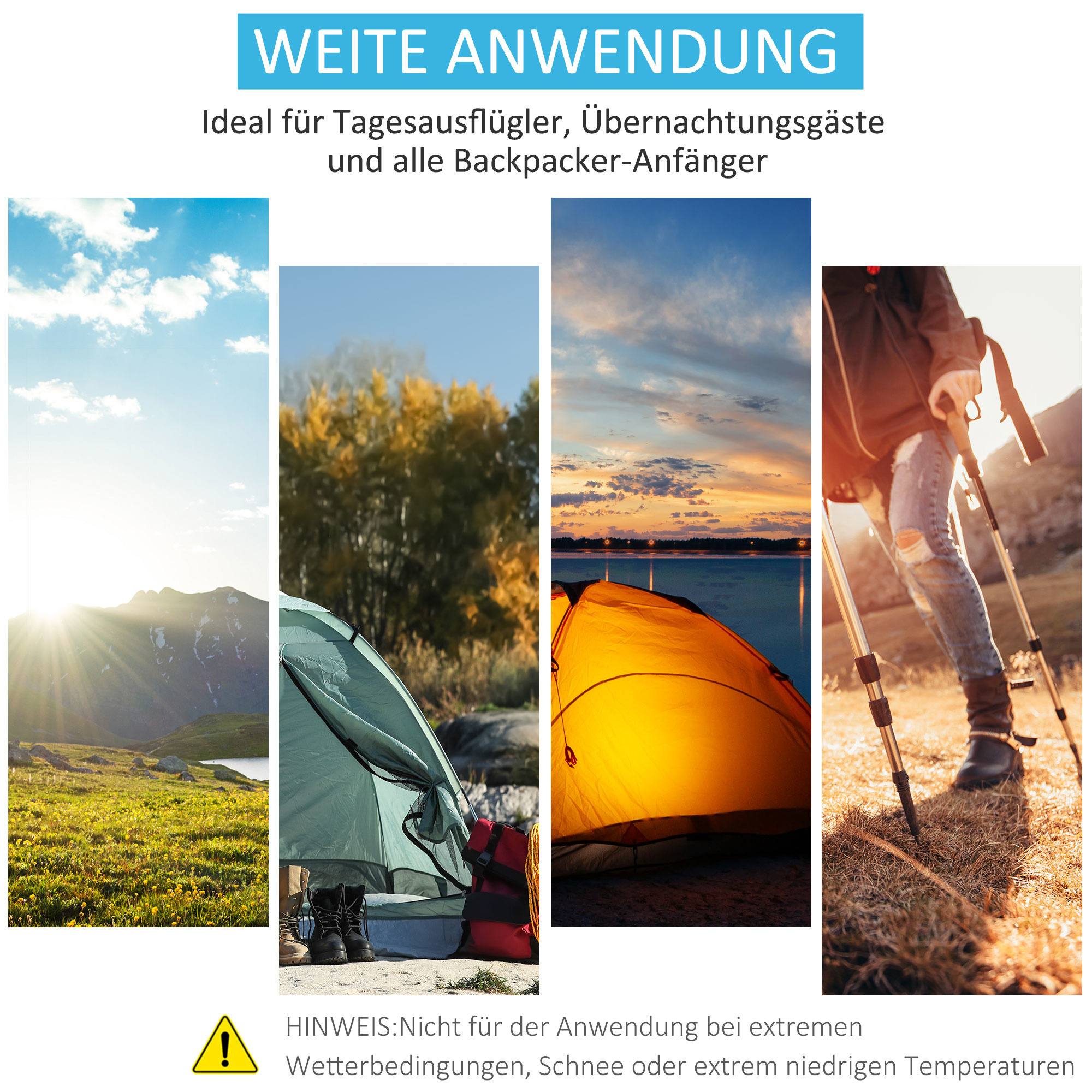Sunny Pop-up tent voor 1-2 personen kampeertent 3 seizoenen glasvezel blauw + grijs