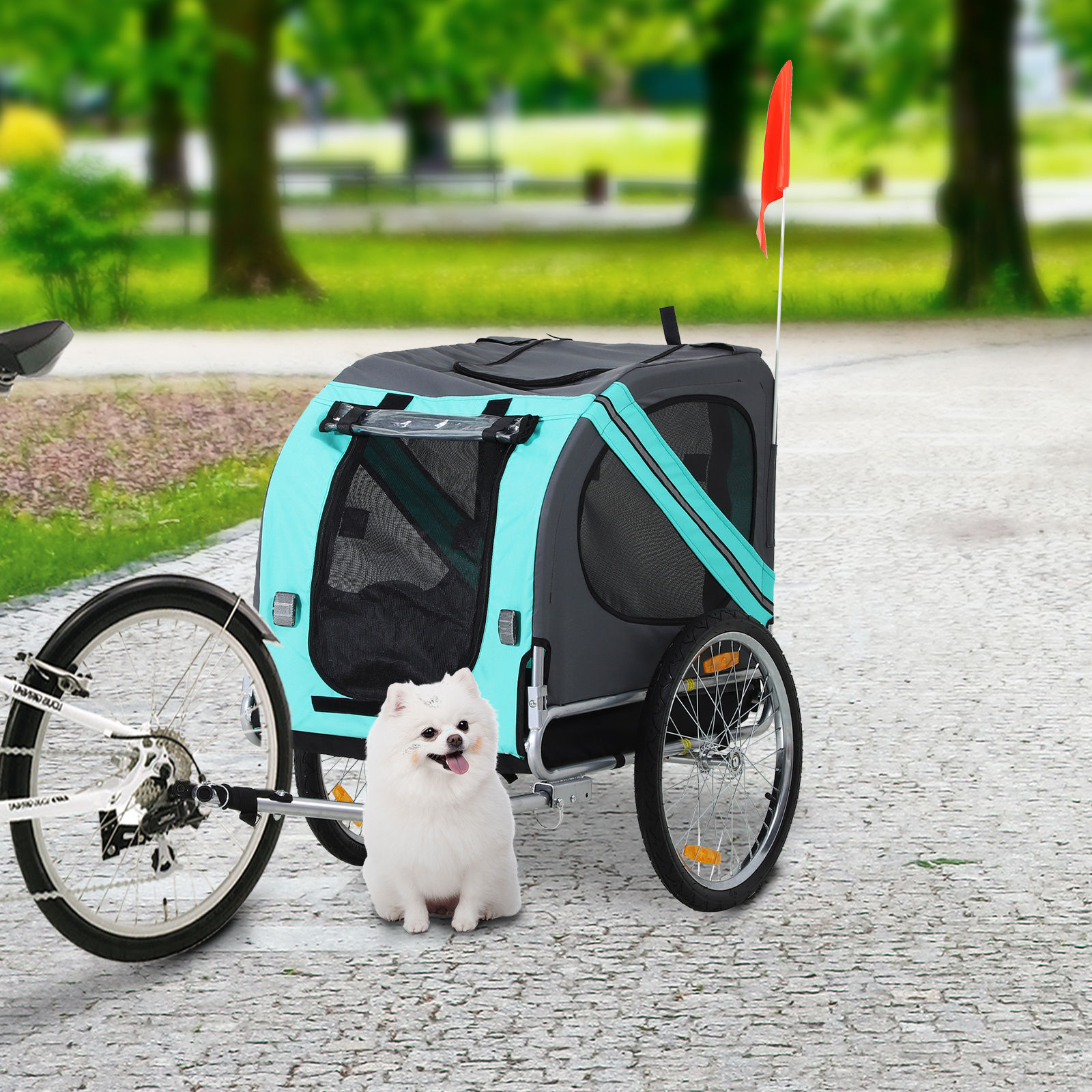Paws Huisdier fietsaanhanger weersbescherming hondenkar oxford-stof blauw / groen