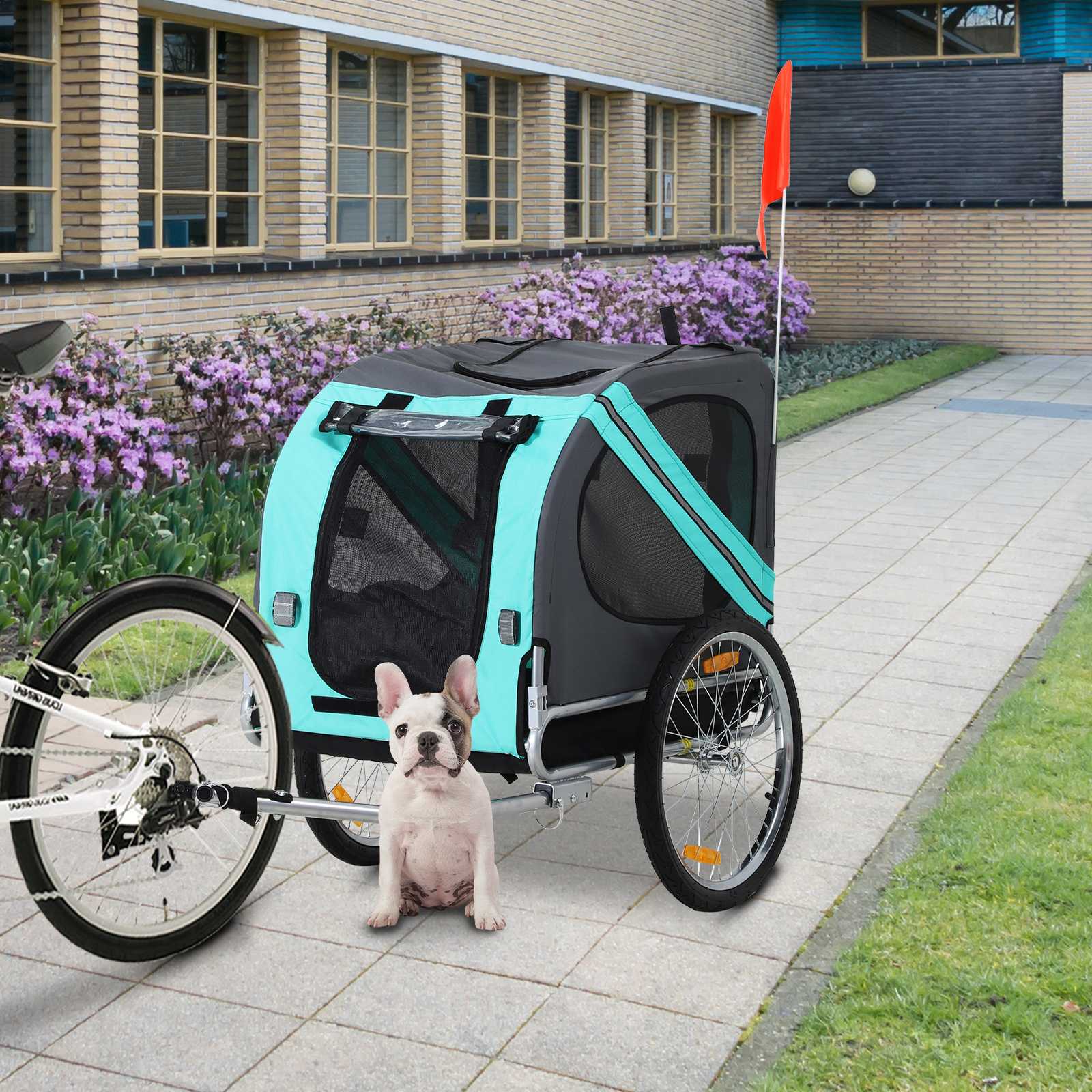 Paws Huisdier fietsaanhanger weersbescherming hondenkar oxford-stof blauw / groen