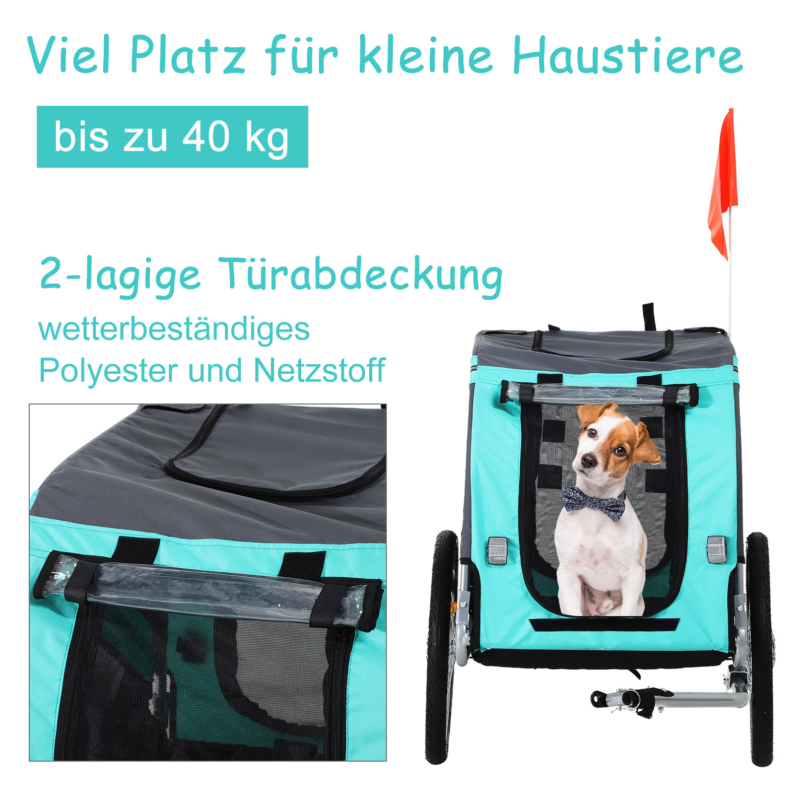 Paws Huisdier fietsaanhanger weersbescherming hondenkar oxford-stof blauw / groen