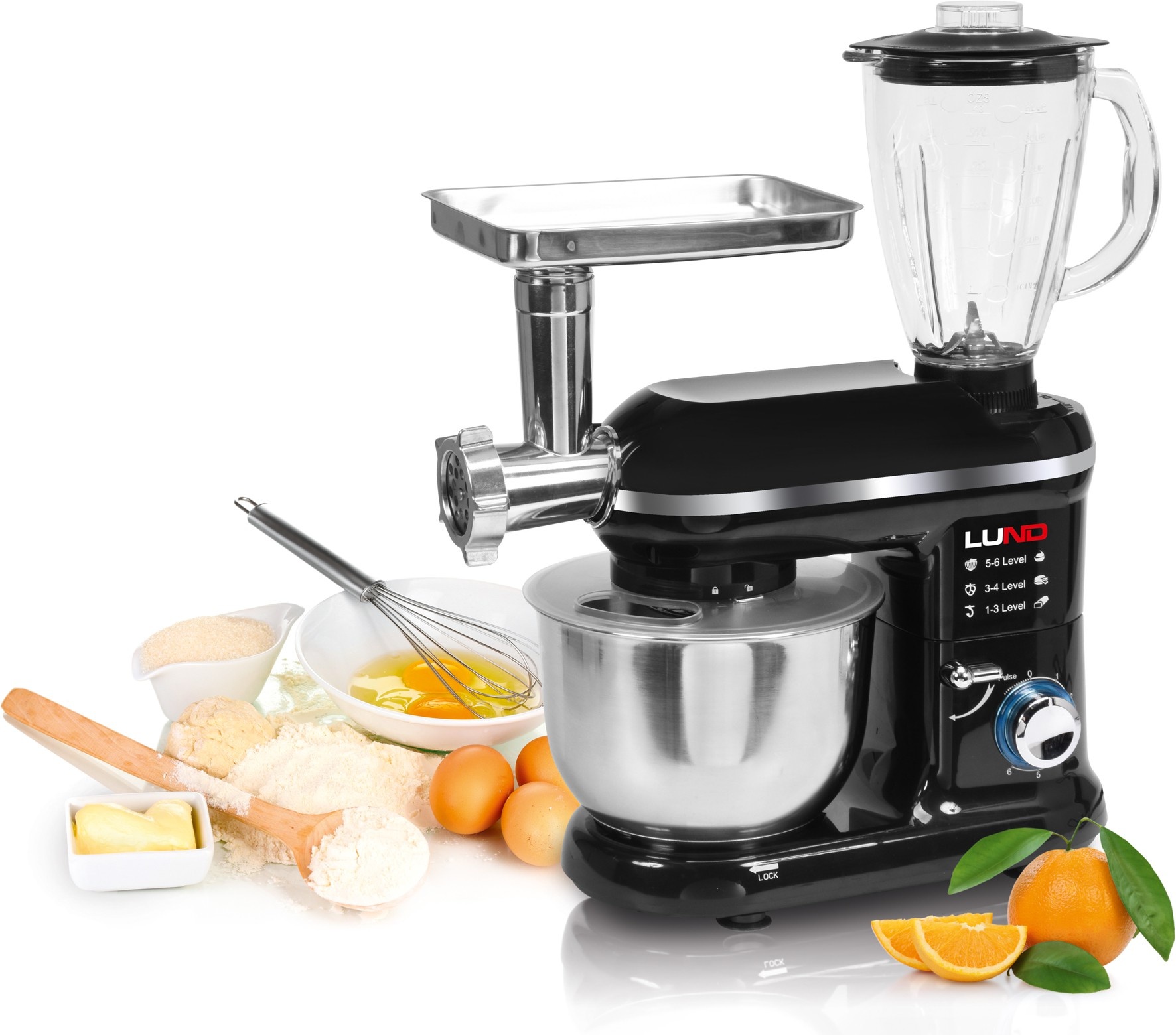 LUND Keukenmachine mixer 3-in-1 - 1000W - 240V - 6 snelheden en turbofunctie