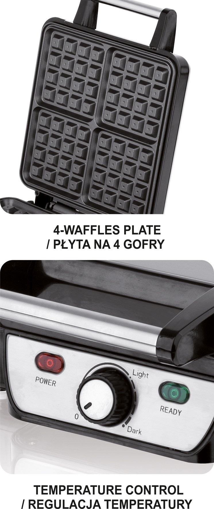 LUND Wafelijzer - 1100W - 4 wafels - Brusselse wafels - antiaanbaklaag