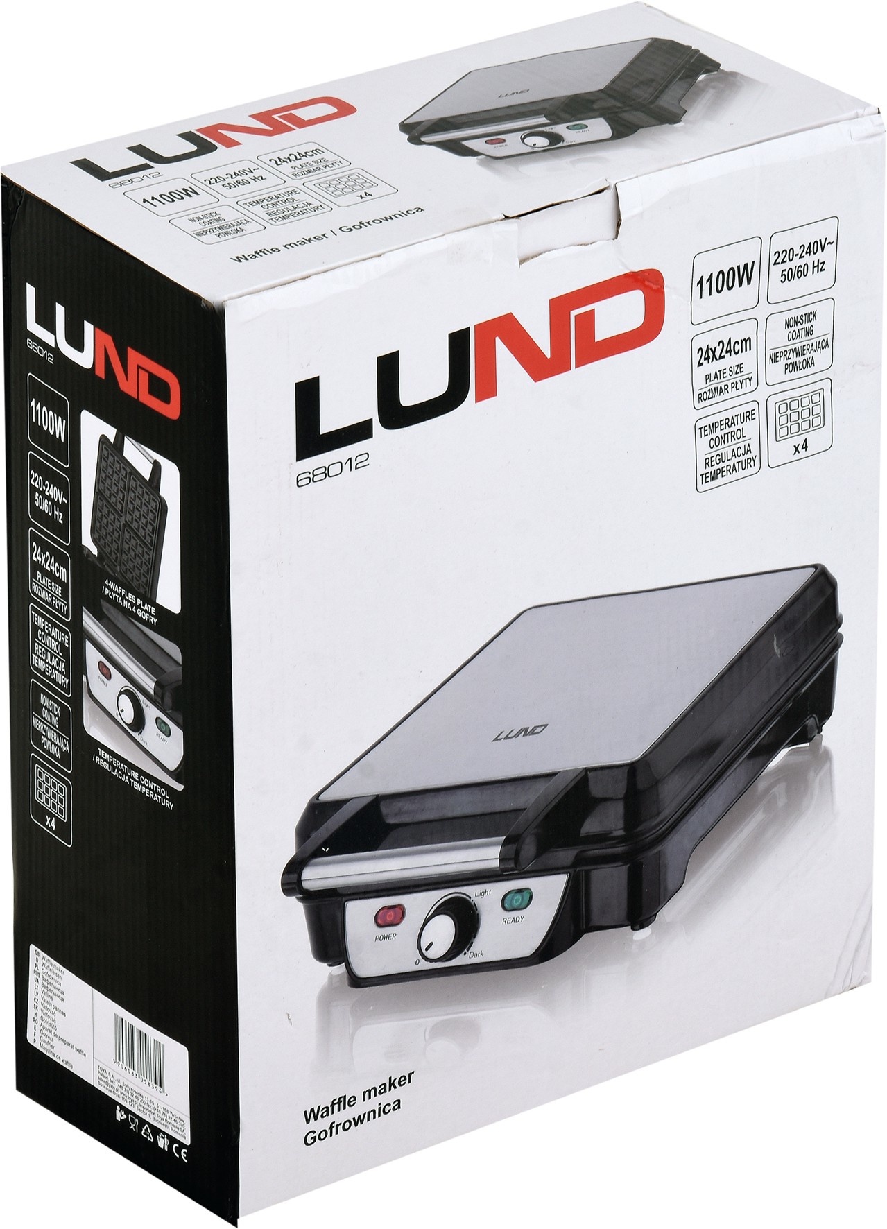 LUND Wafelijzer - 1100W - 4 wafels - antiaanbaklaag