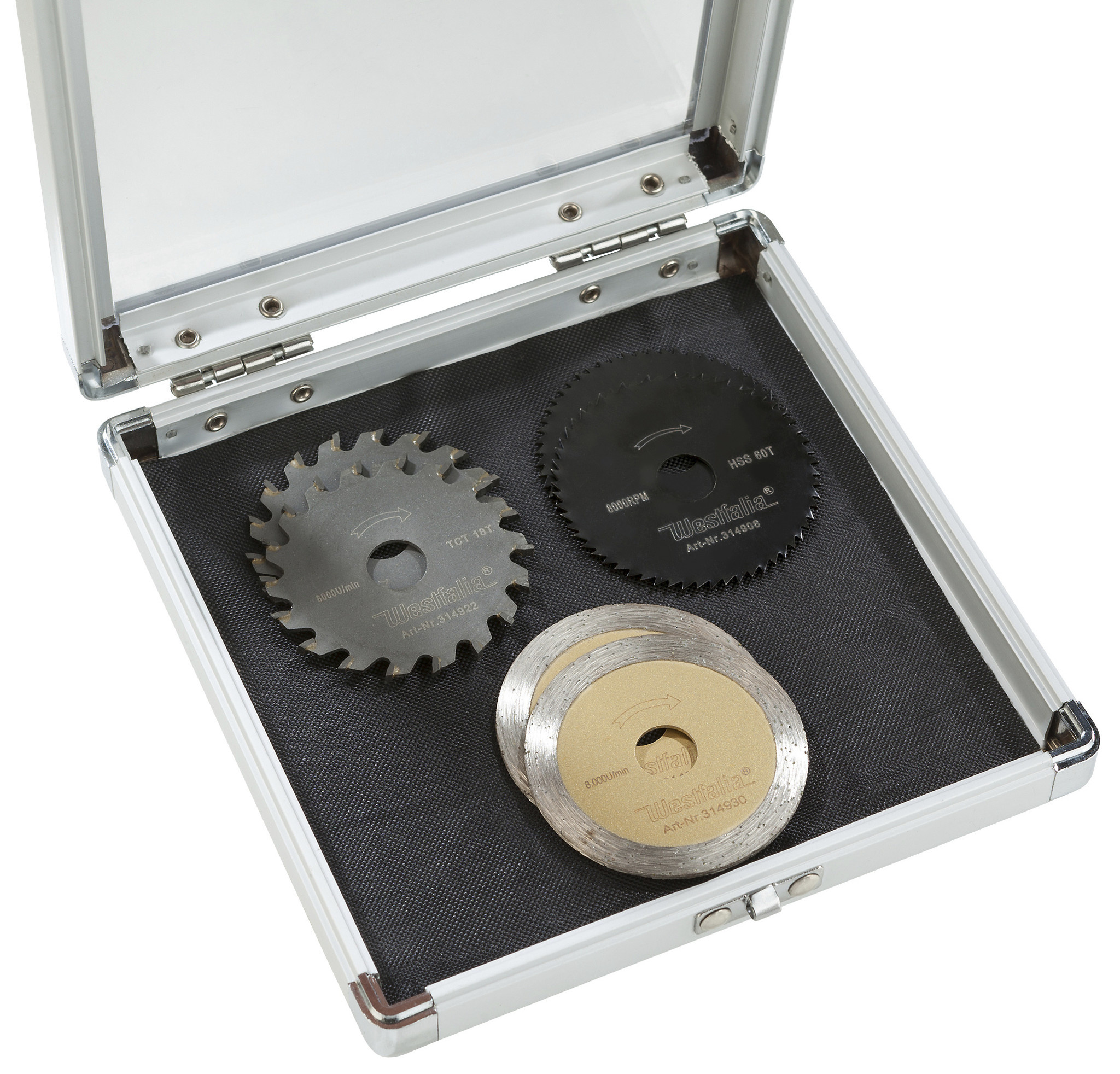 Westfalia Zaagbladset, 6-delig in aluminium box - Ø50 mm - 10mm binnendiameter